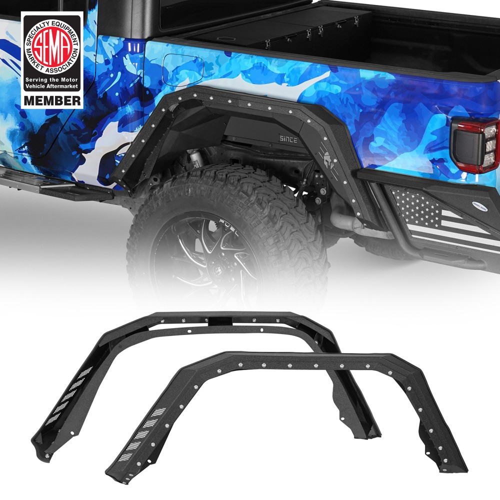 Pair Steel Rear Wheel Fender Flares w/ Rubber Strip Fit 20-26 Jeep Gladiator JT