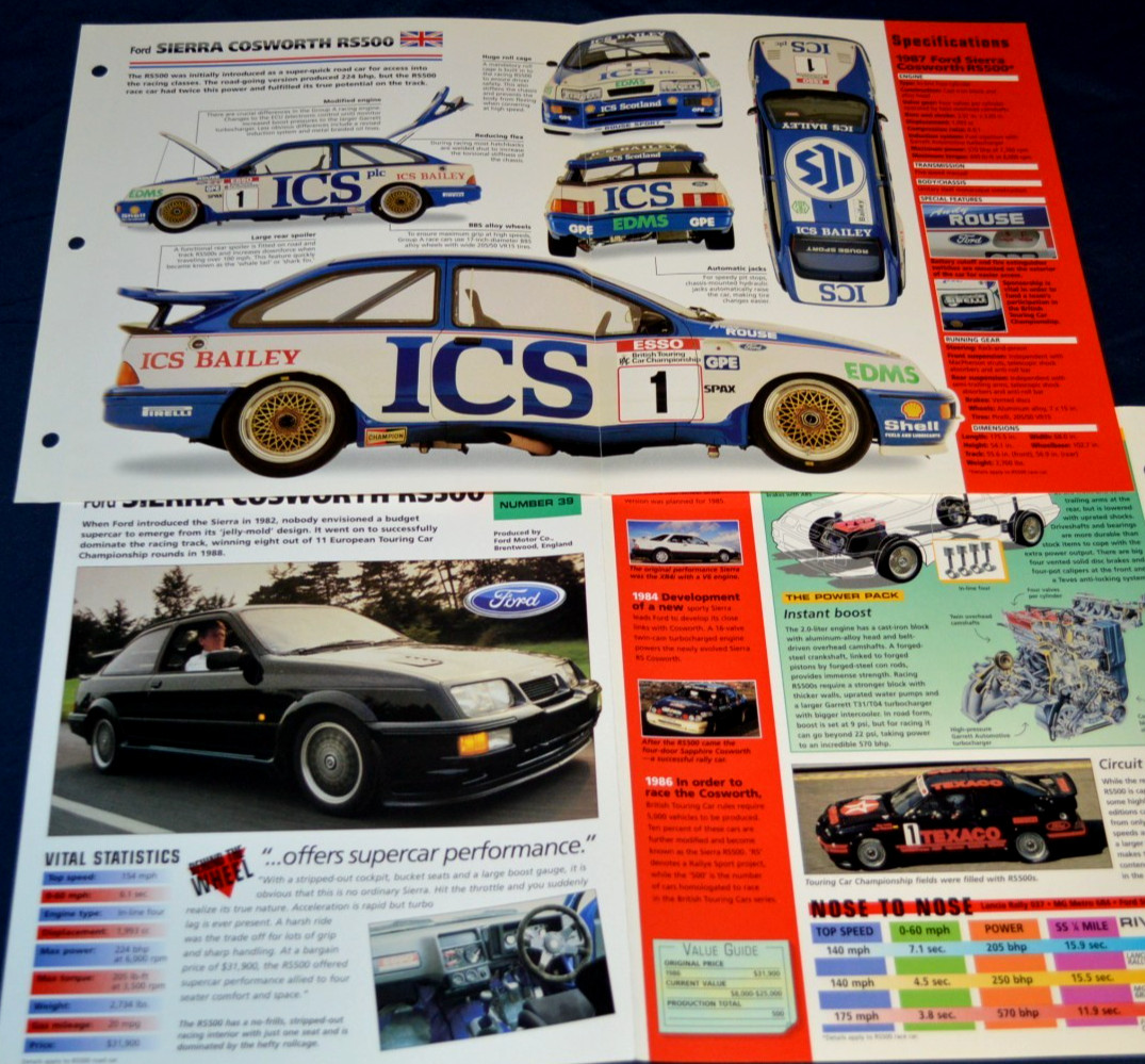 1987 Ford Sierra Cosworth RS500 Specs Info Original Poster Brochure Print 87 RS