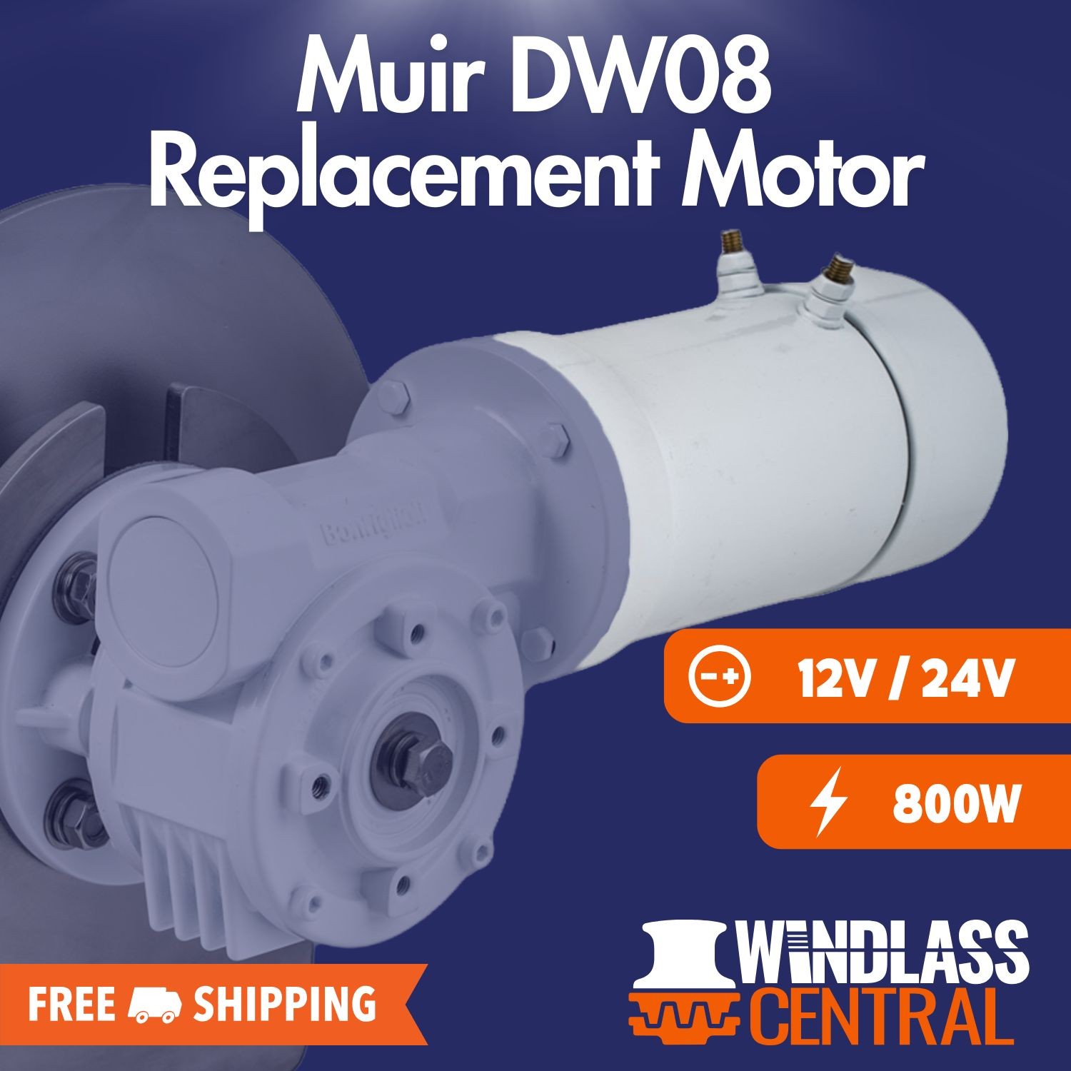 Muir DW08 Drum Winch Replacement Motor Side Terminal Version - 12V/24V - 800W