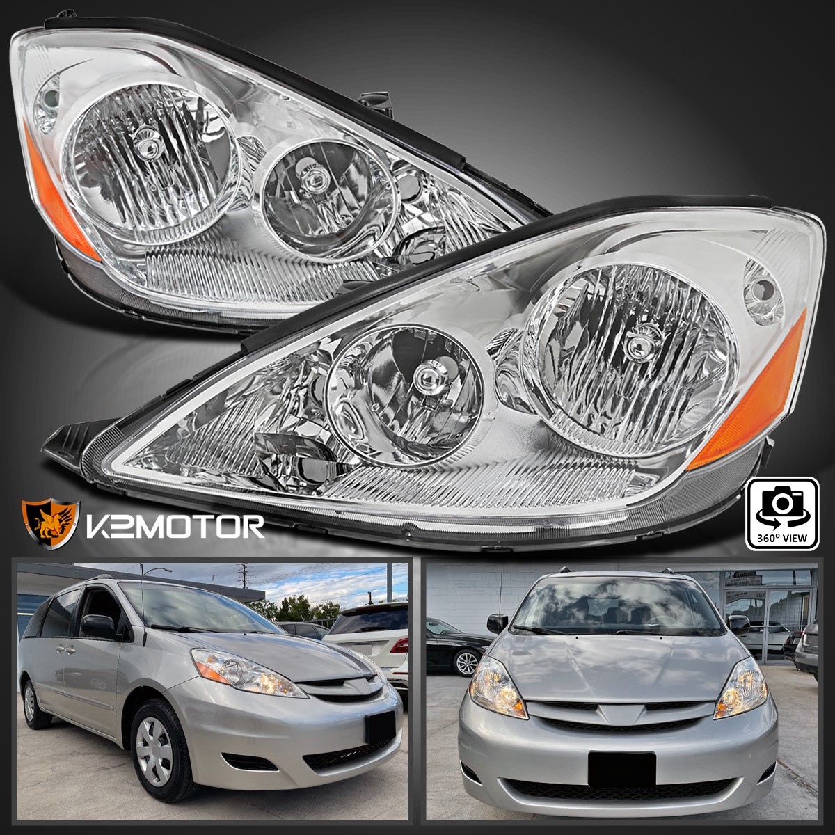 Fits 2006-2010 Toyota Sienna Headlights Headlamps Assembly Left+Right 06-10