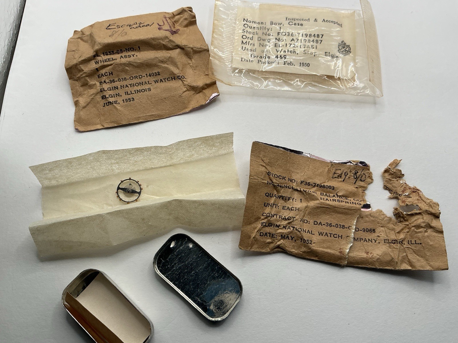 Vintage Elgin Ord Watch Parts Nos (3) 1 Package Damaged See Pics
