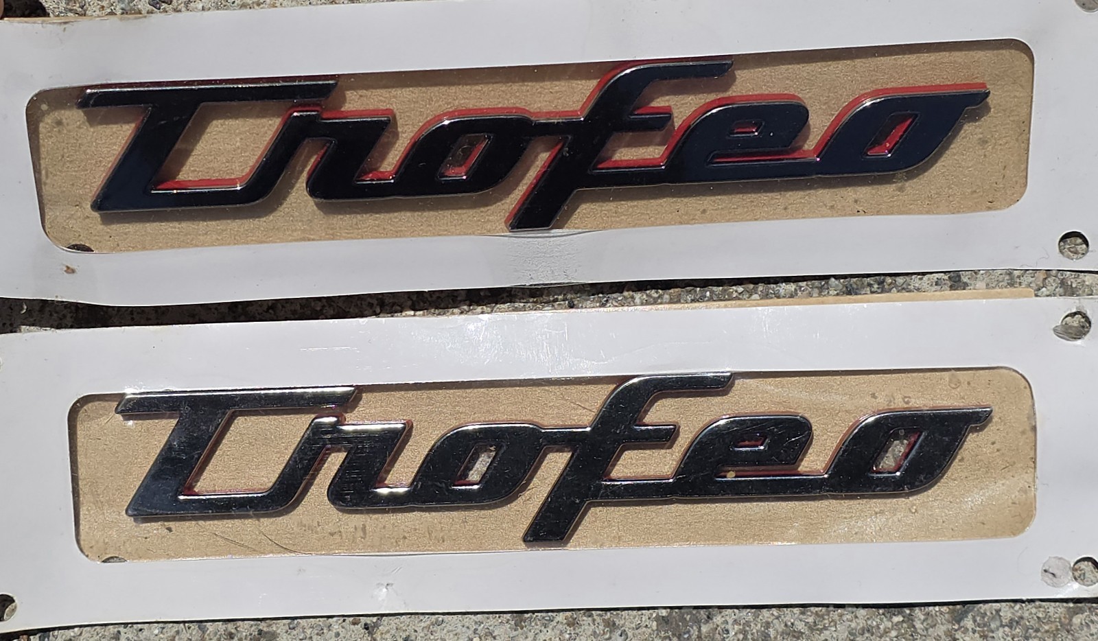 Genuine Maserati Trofeo Fender Badges Set Of 2 Chrome With Red OEM