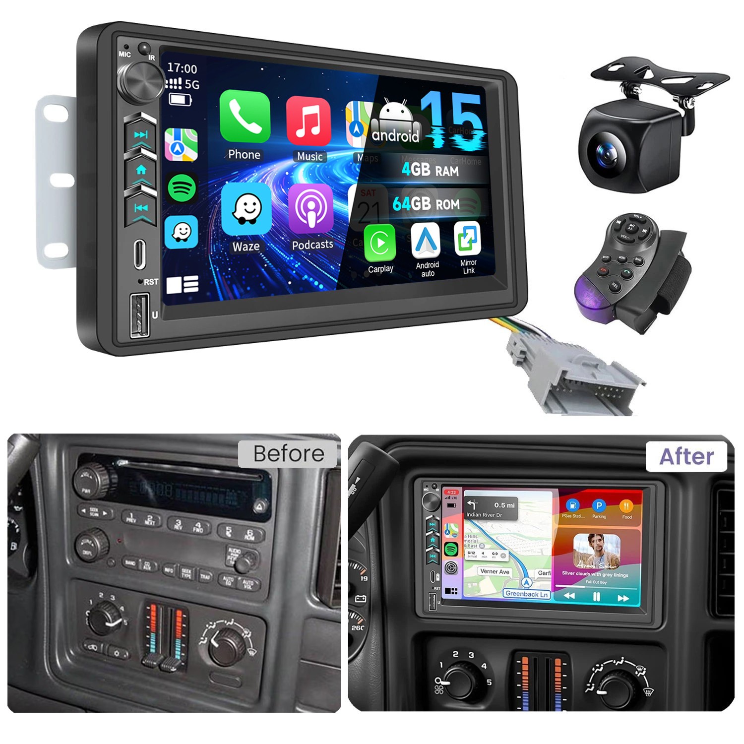 For 2001-2007 Chevy Express Wifi Apple Carplay Car Radio Stereo Android 15 Navi
