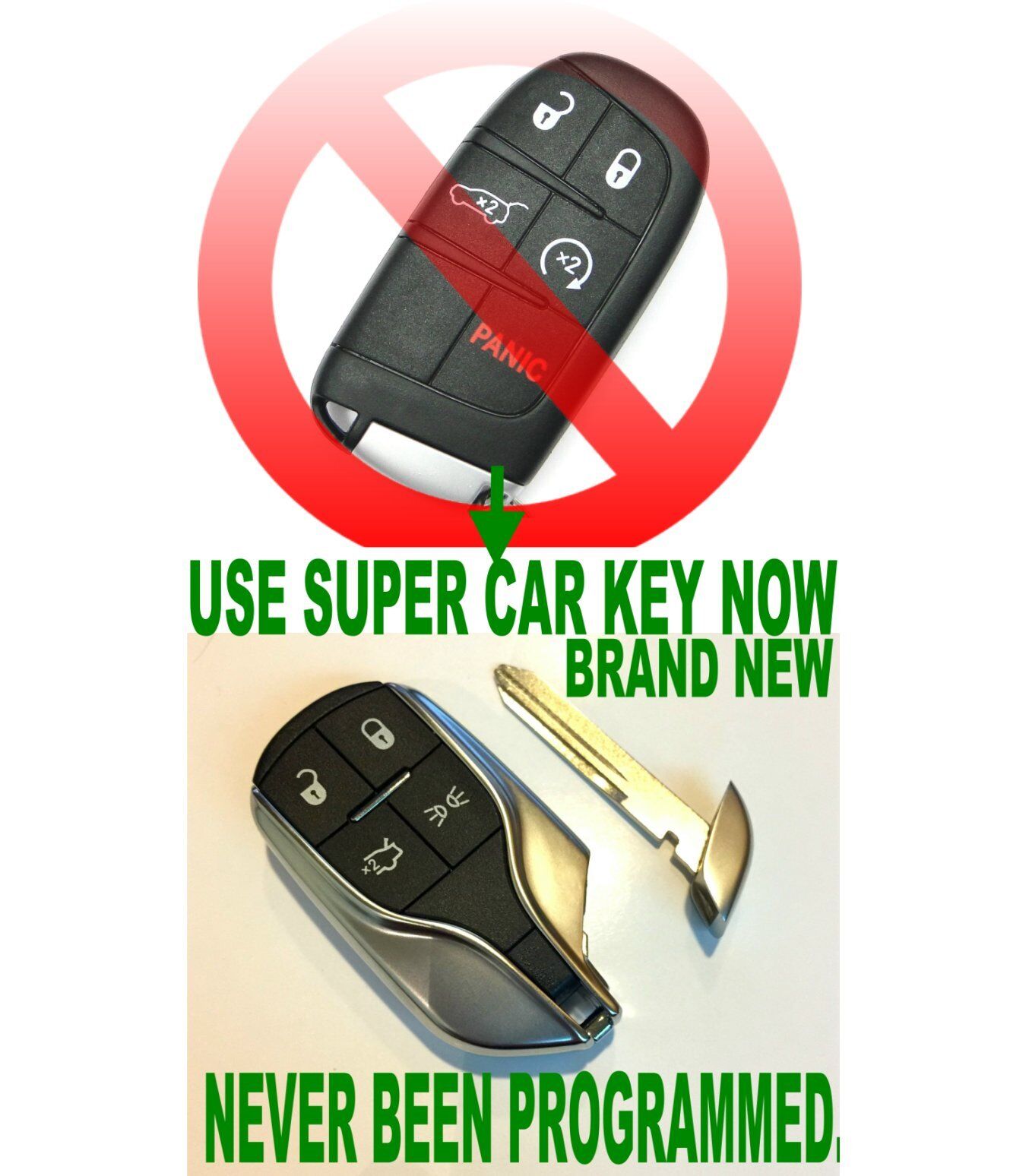 You can use this super car SMART KEY to your Jeep and Dodge PROX CHIP REMOTE fob
