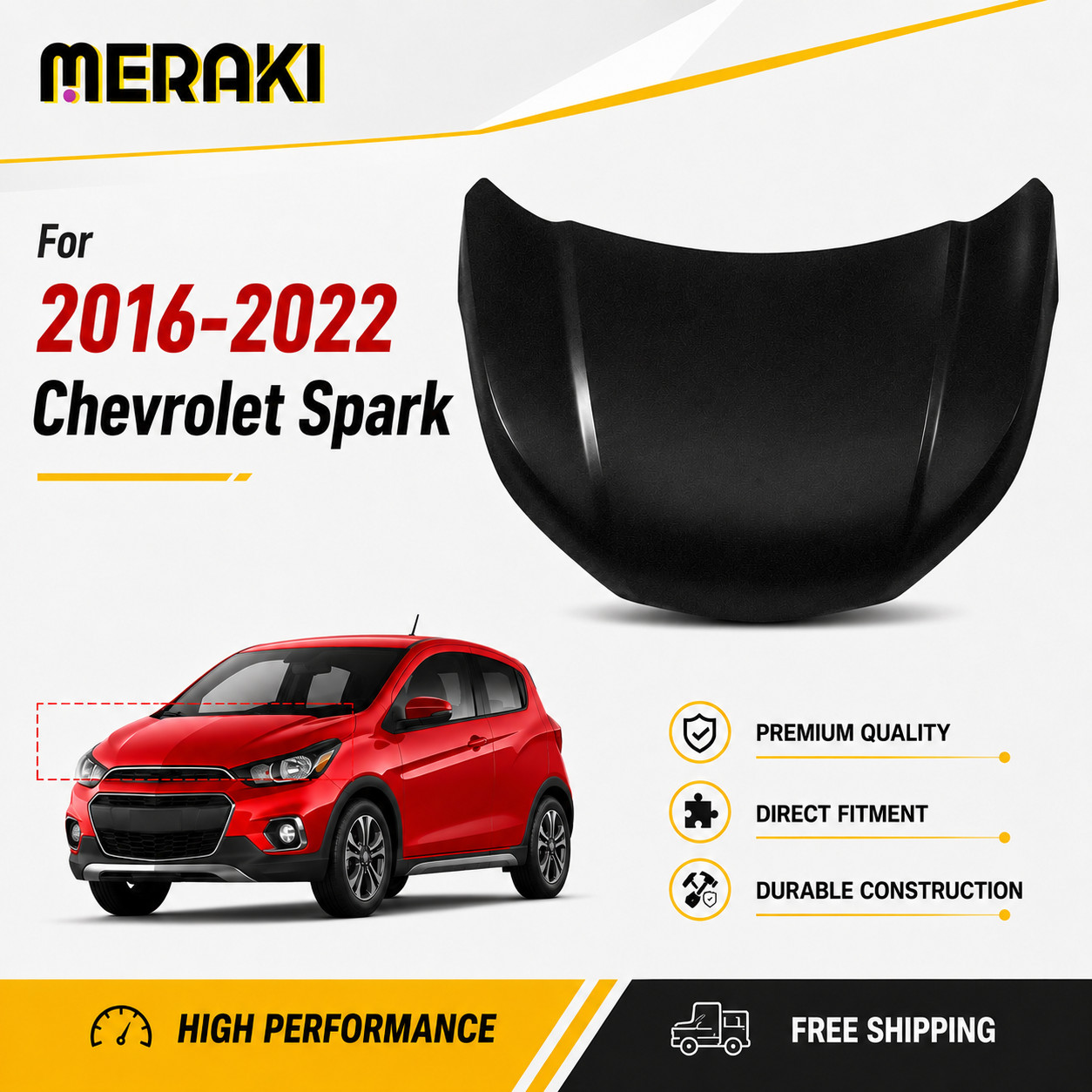 For 2016-2022 Chevrolet Spark New Front Hood Panel Black #42752789 GM1230433