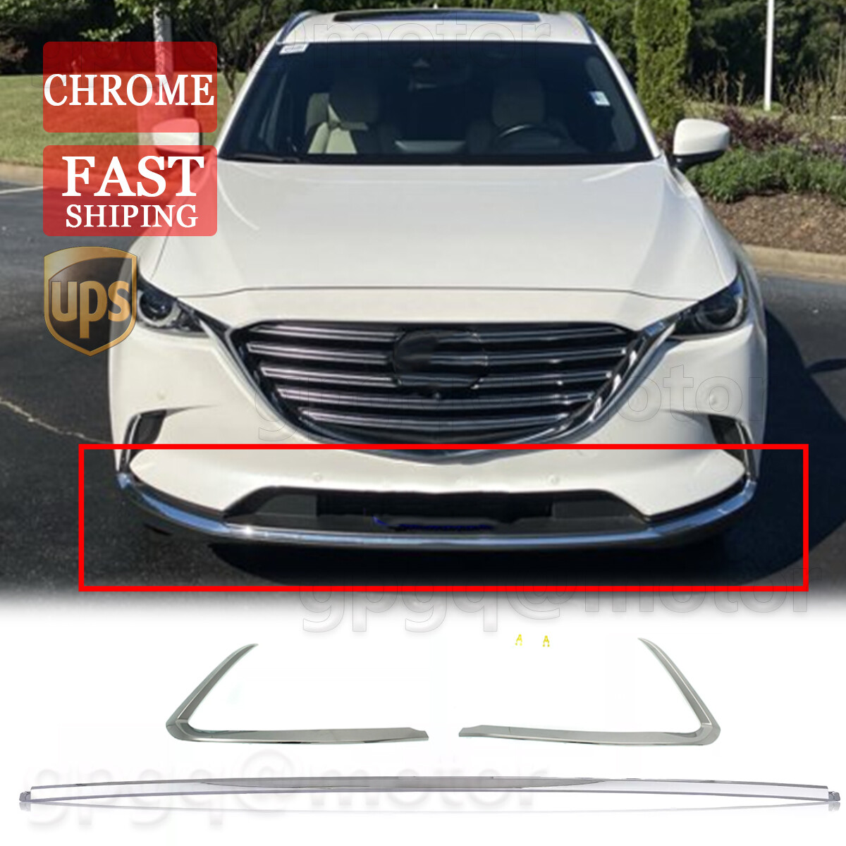 For Mazda CX-9 2016-2023 New 3x Front Grille Trim Molding Chrome Left Right Set