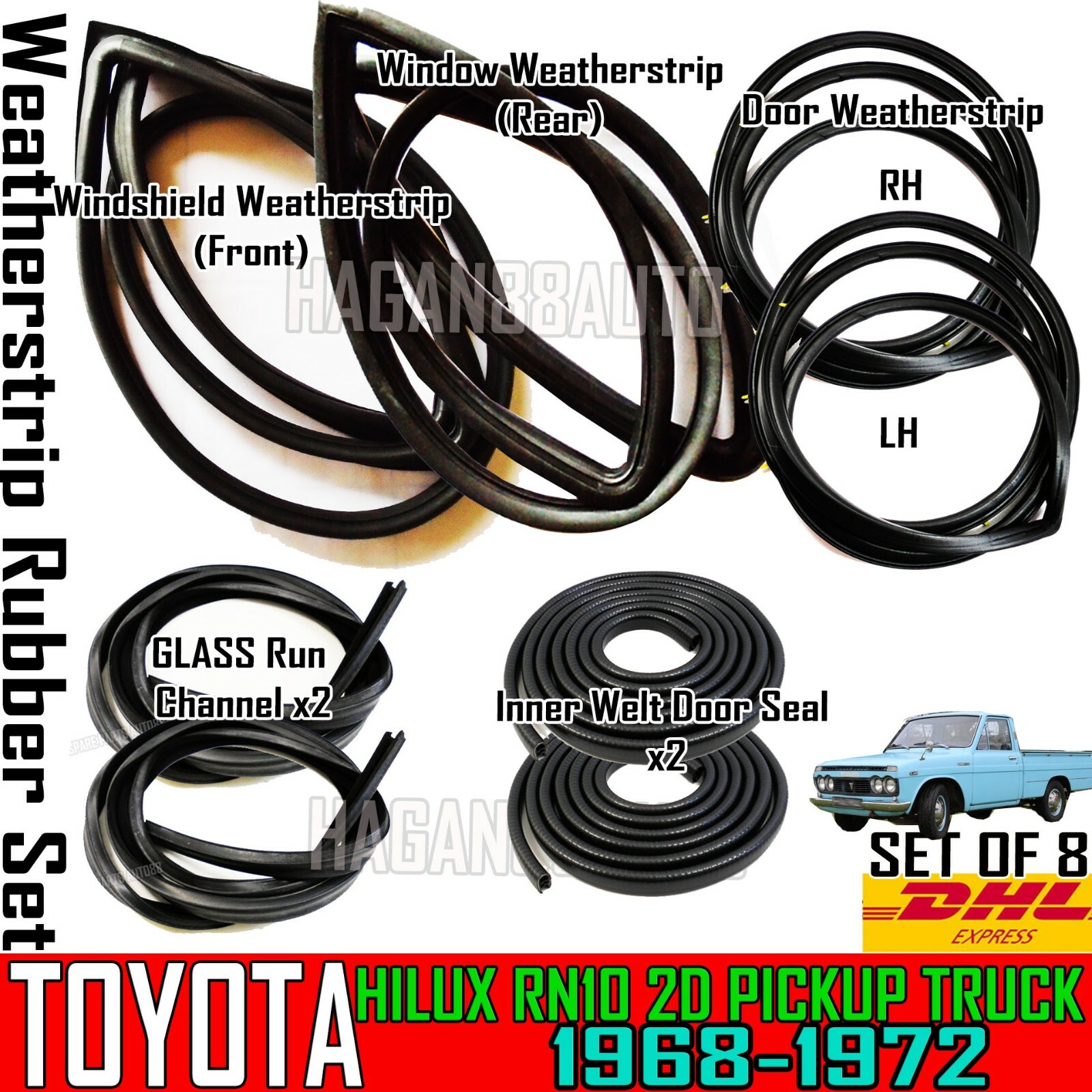 For 1968-72 Toyota Hilux RN10 Pickup Door Rubber Windshield Weatherstrip Sealx8