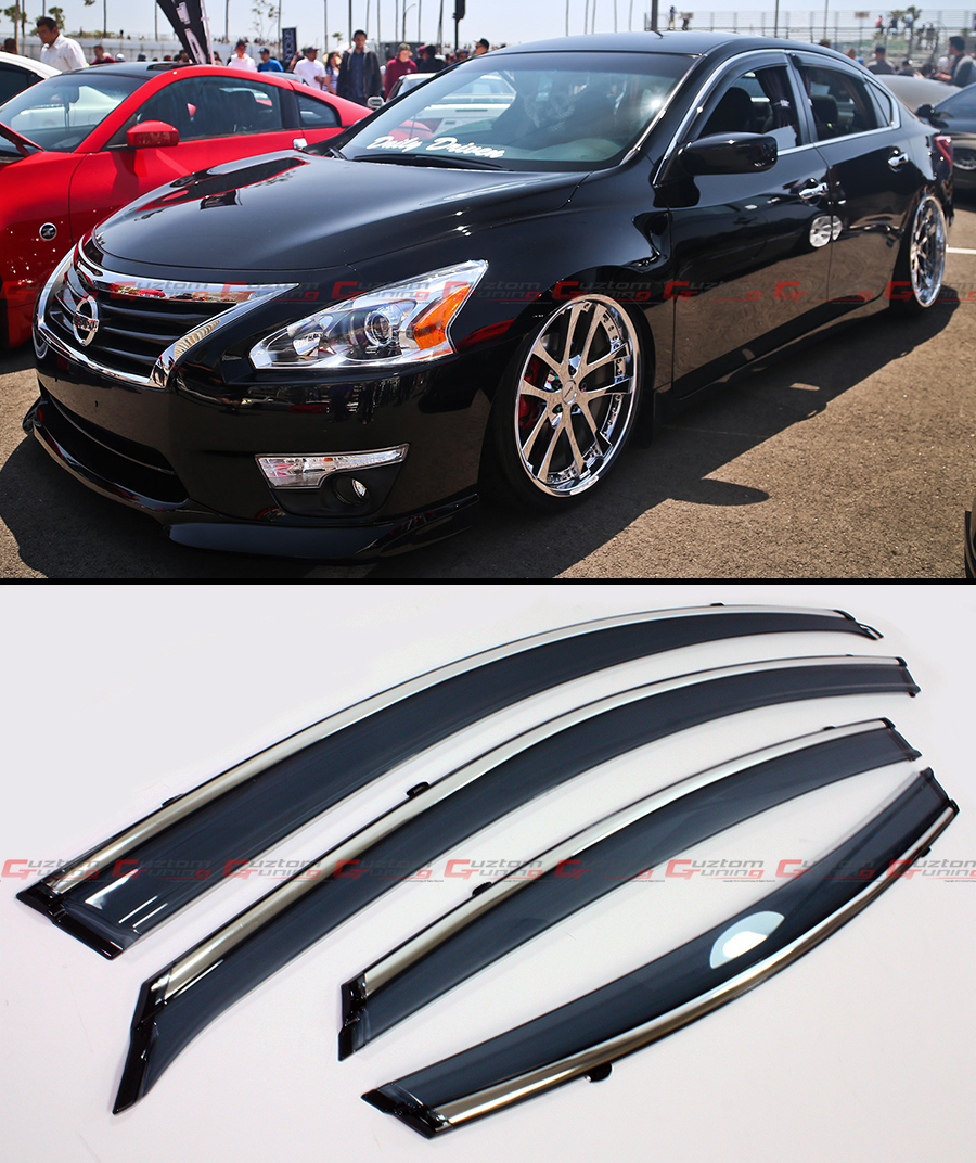 CLIP-ON TYPE SMOKE WINDOW VISOR W/ CHROME TRIM FOR 2013-15 NISSAN ALTIMA SEDAN