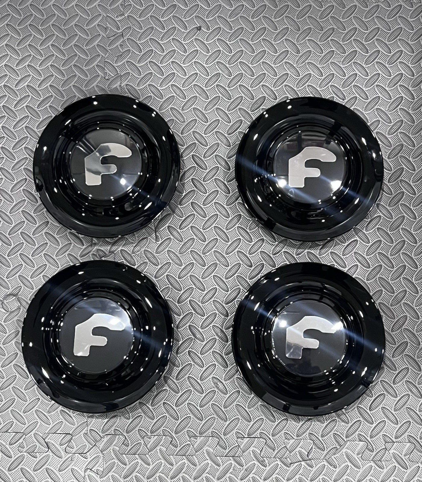 4 pcs Set BLACK Forgiato Floating Center Caps XL Hubcap Rim 7.2”