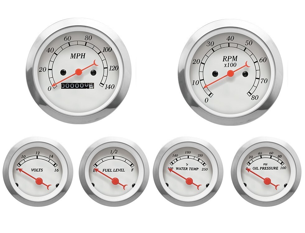 MOTOR METER RACING Classic White 6 Gauge Set Mechanical Speedometer MPH °F PSI MOTOR METER RACING Classic White 6 Gauge Set Mechanical Speedometer MPH °F PSI