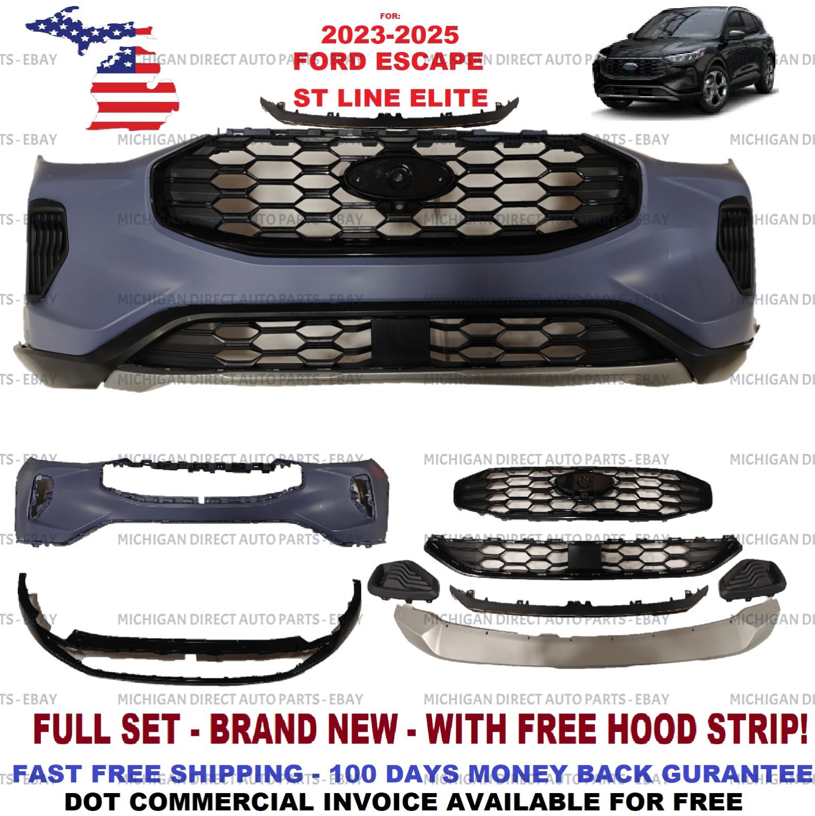 Fits 2023 2024 2025 Ford Escape Complete ST Elite FRONT BUMPER SET UPPER BUMPER
