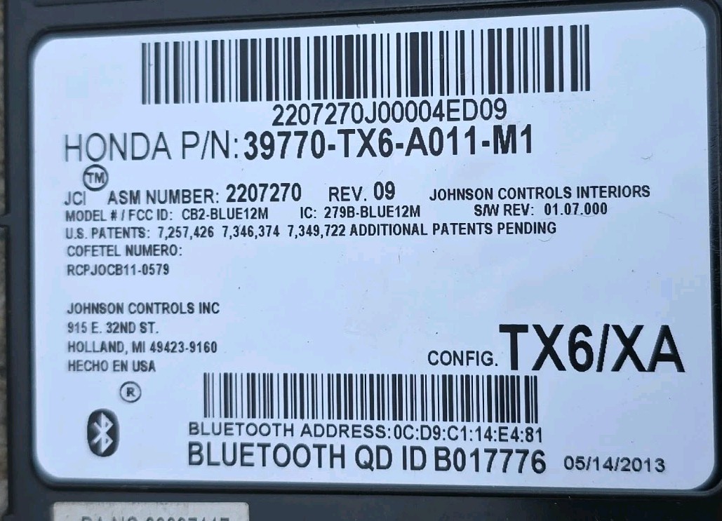 2013-2022 ACURA ILX Communication Control Module 39770-TX6-A01 OEM