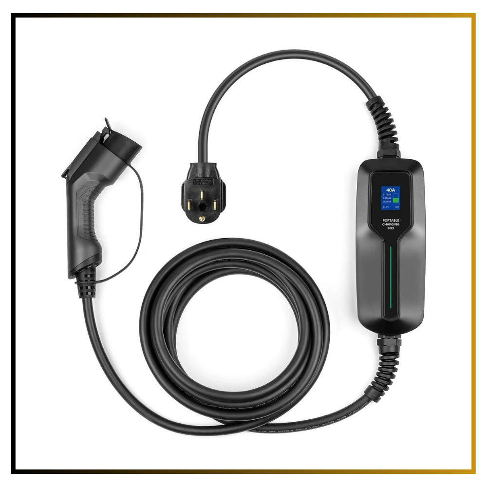 40Amp Level 2 EV Charger 25ft Cable NEMA 14-50 Plug 9.6KW Portable Station Black