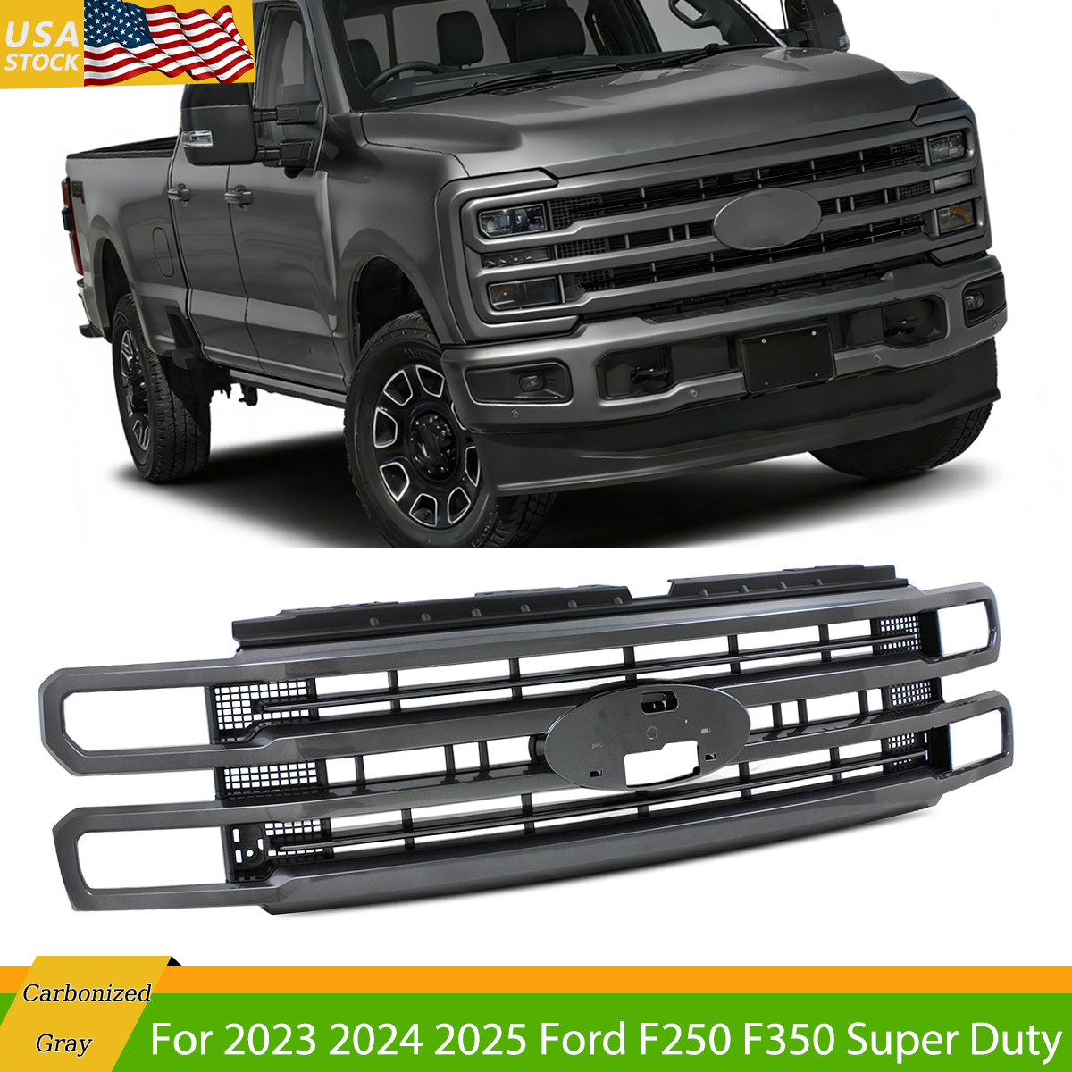 M7 Carbonized Gray Grille For 2023 2024 2025 Ford F250 F350 Platinum Style Grill