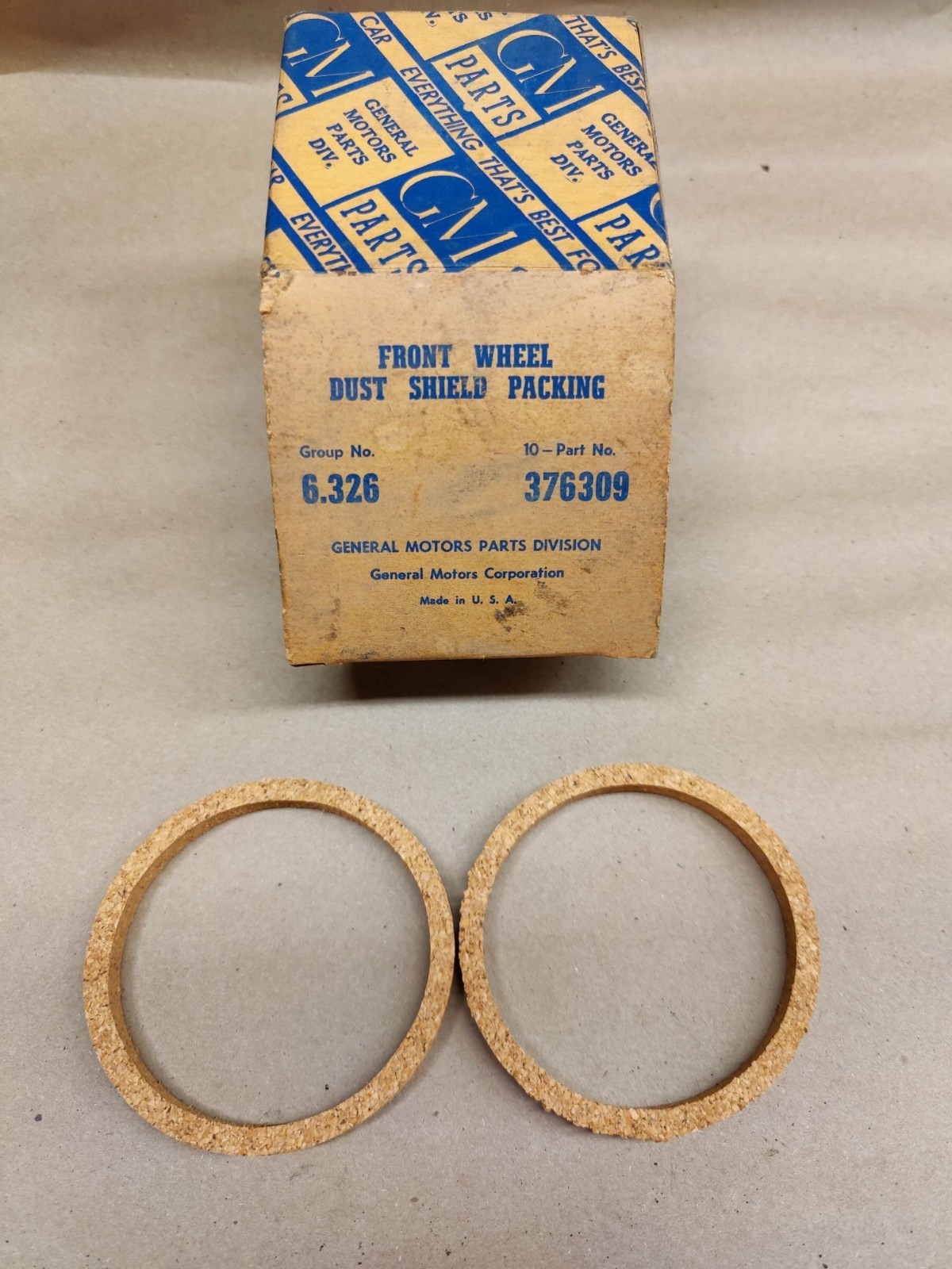 NOS OEM 1934-38 Chevy Front Wheel Dust Shield Outer Cork Packing PAIR GM 376309 NOS OEM 1934-38 Chevy Front Wheel Dust Shield Outer Cork Packing PAIR GM 376309