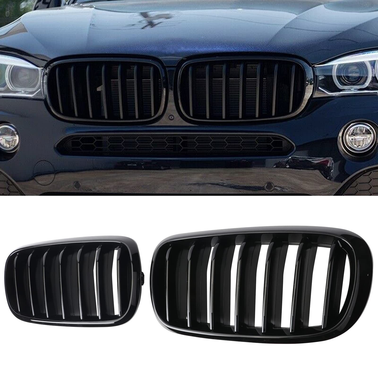 BILLDIO F15 F16 Grille, Front Kidney Grille ABS Single Slats Gloss Black