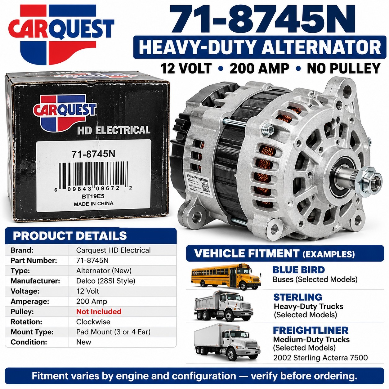 New Alternator For DELCO 28SI 8600307 8600311 8600308 LESTER 8744 8745 ALT-1282