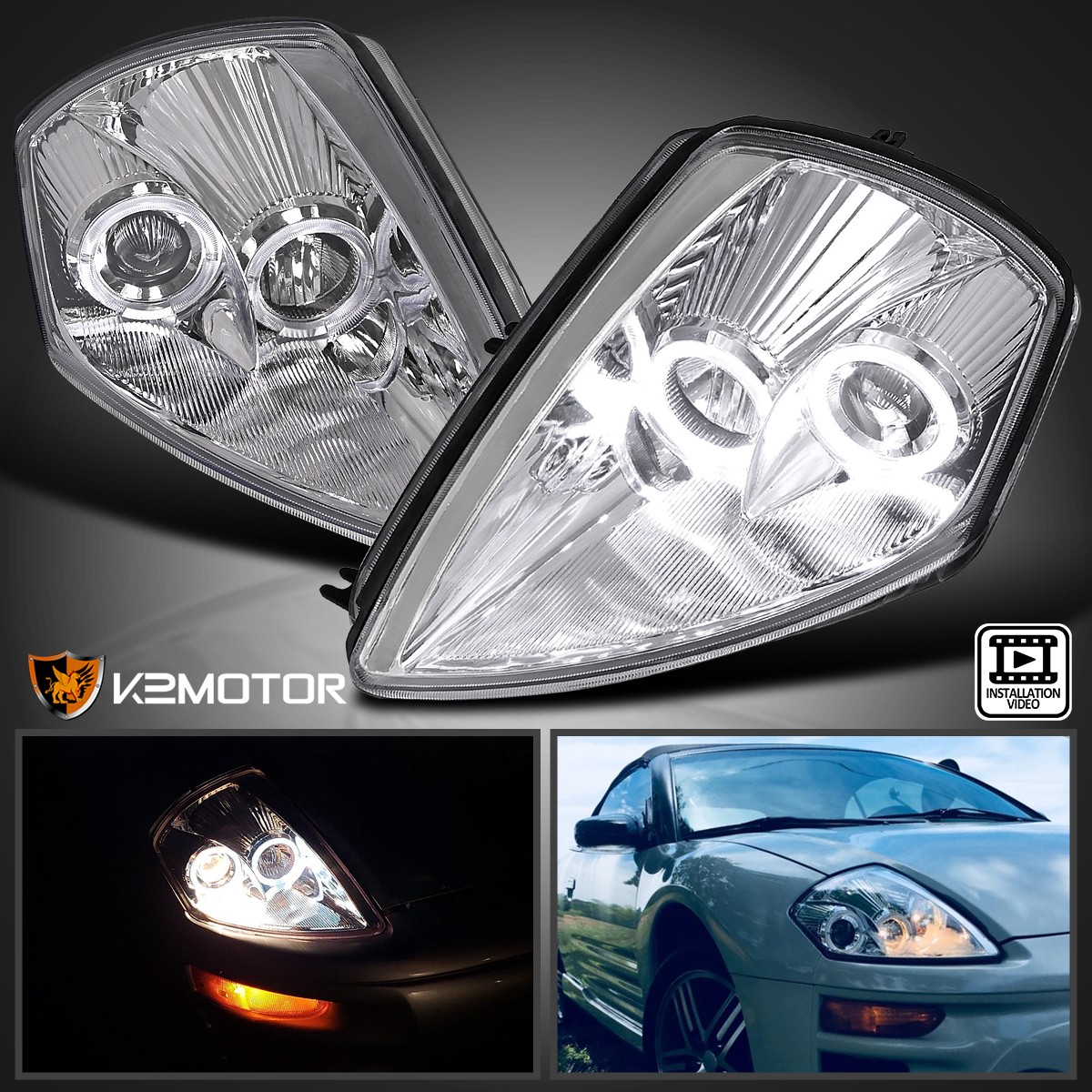 Clear Fits 2000-2005 Mitsubishi Eclipse LED Halo Projector Headlights Lamp LH+RH Clear Fits 2000-2005 Mitsubishi Eclipse LED Halo Projector Headlights Lamp LH+RH