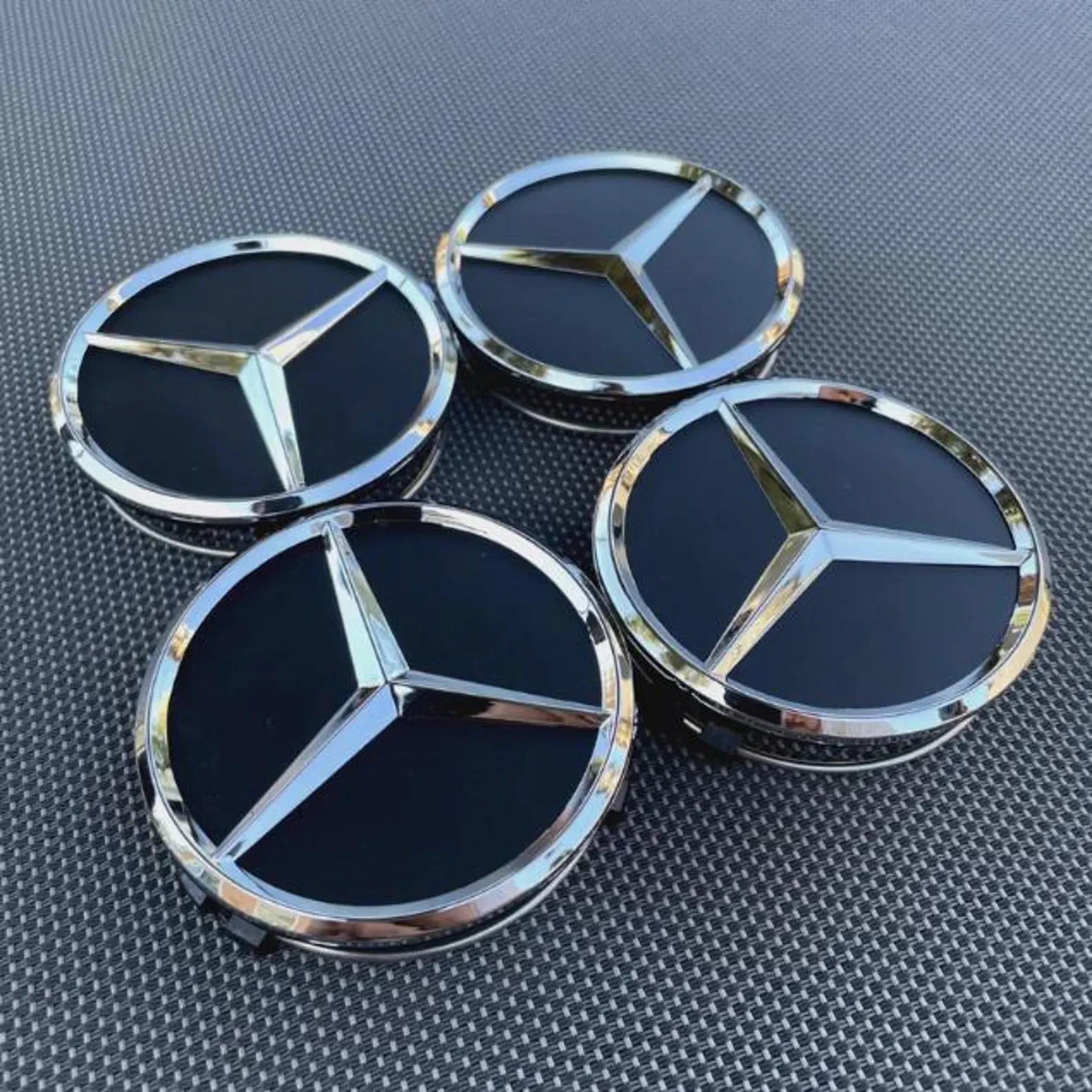 4x 75mm Mercedes-Benz Black Silver Wheel Center Caps Hub Caps Replacement Set