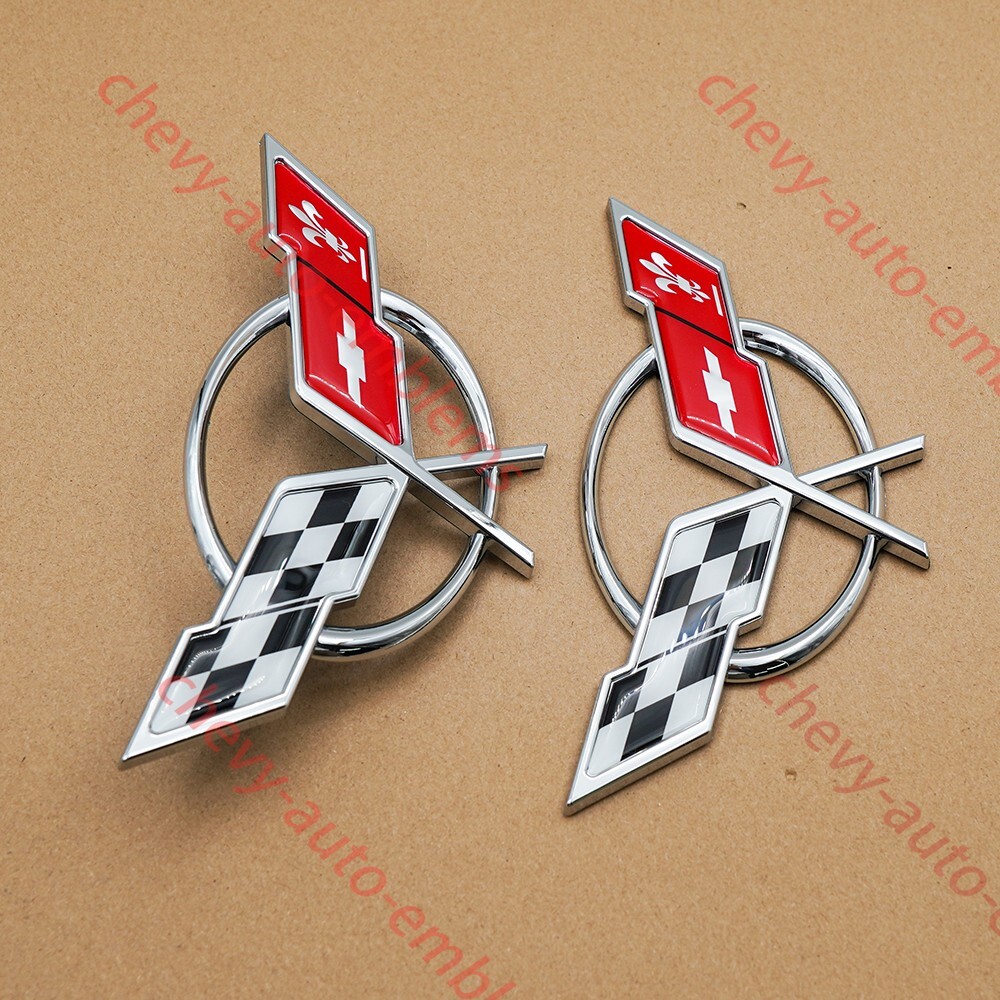 Pair Chrome Red For 1997-2004 C5 Front Nose and Rear Gas Lid Emblems Badges