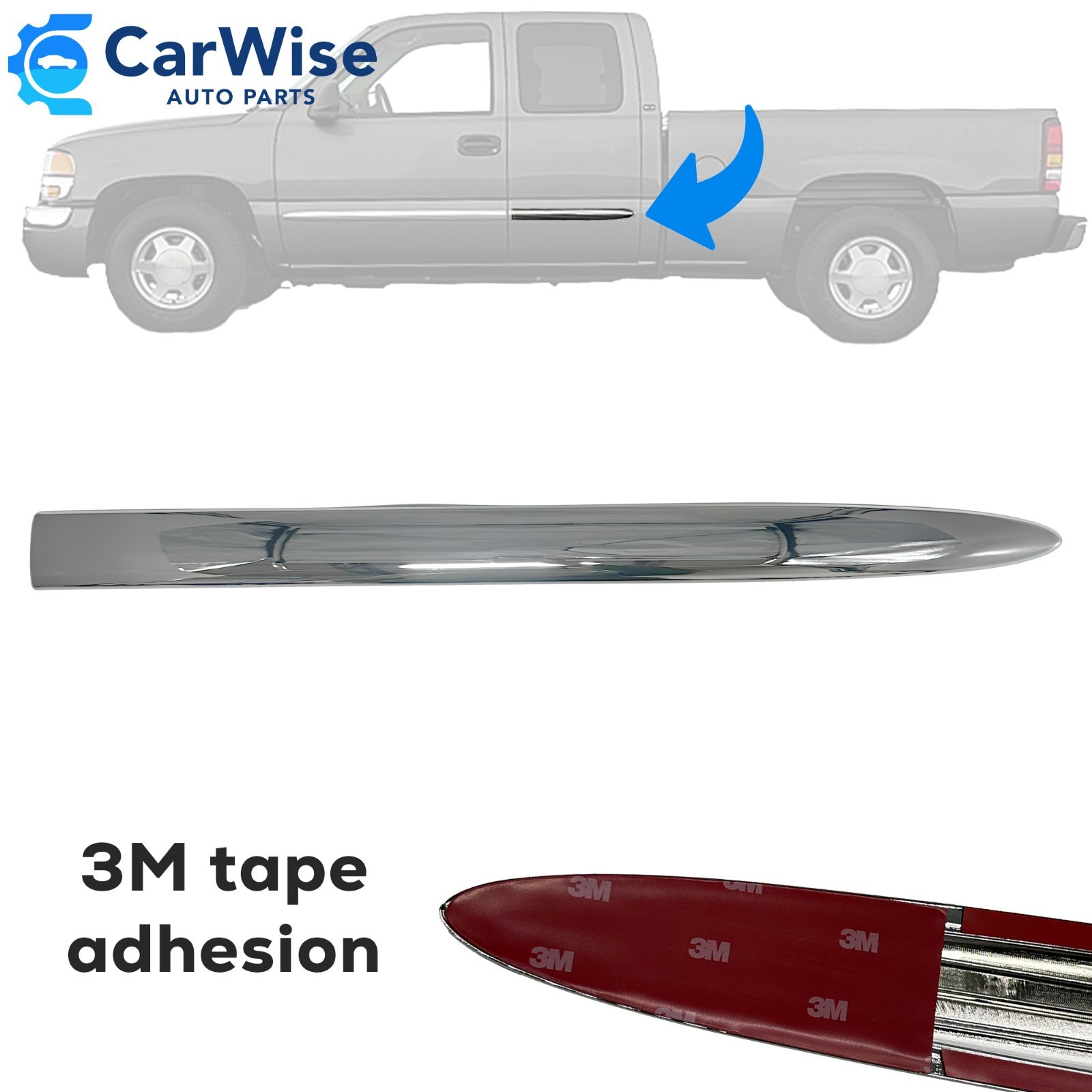 Left or Right Door Chrome Molding For 2003-2007 GMC Sierra Extended Cab Rear