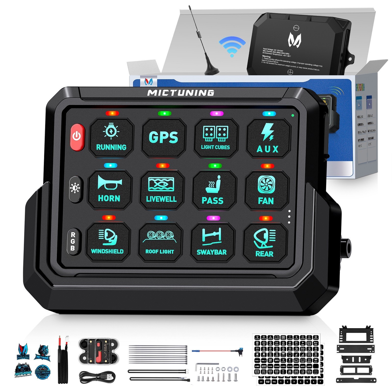 Wireless 12 Gang Switch Panel Universal 12V 24V 80A Car LED Lights Relay System Wireless 12 Gang Switch Panel Universal 12V 24V 80A Car LED Lights Relay System