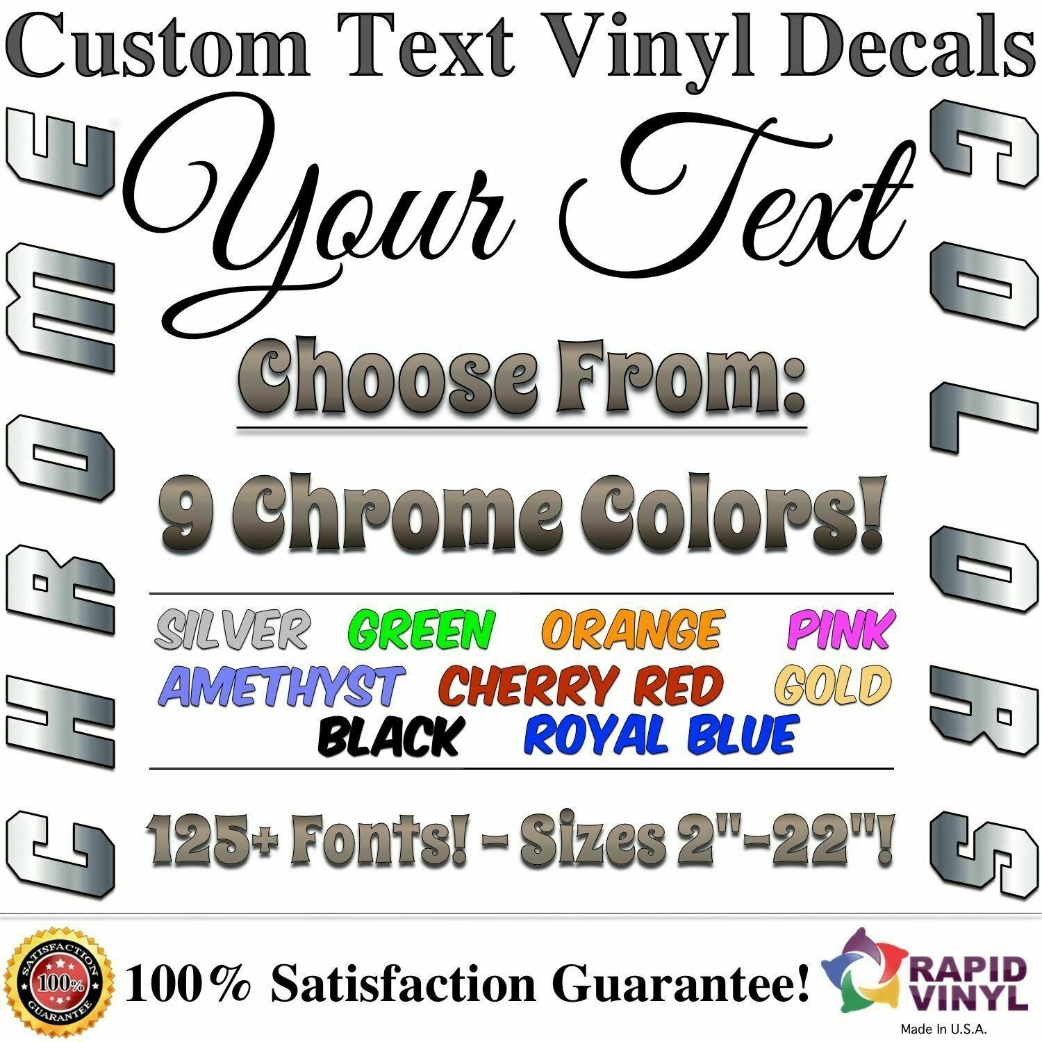 Chrome Custom Vinyl Lettering Text Decal Car Truck Boat RV Trailer Garage Home