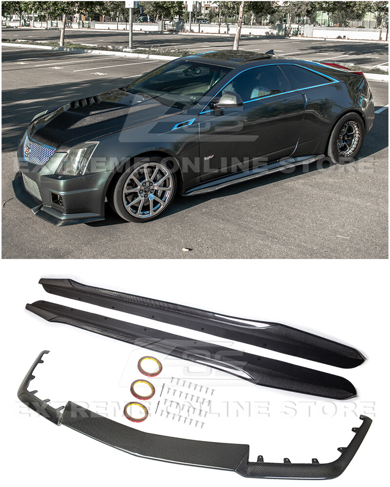 For 09-15 Cadillac CTS-V Coupe | CARBON FIBER Package Front Splitter Side Skirts