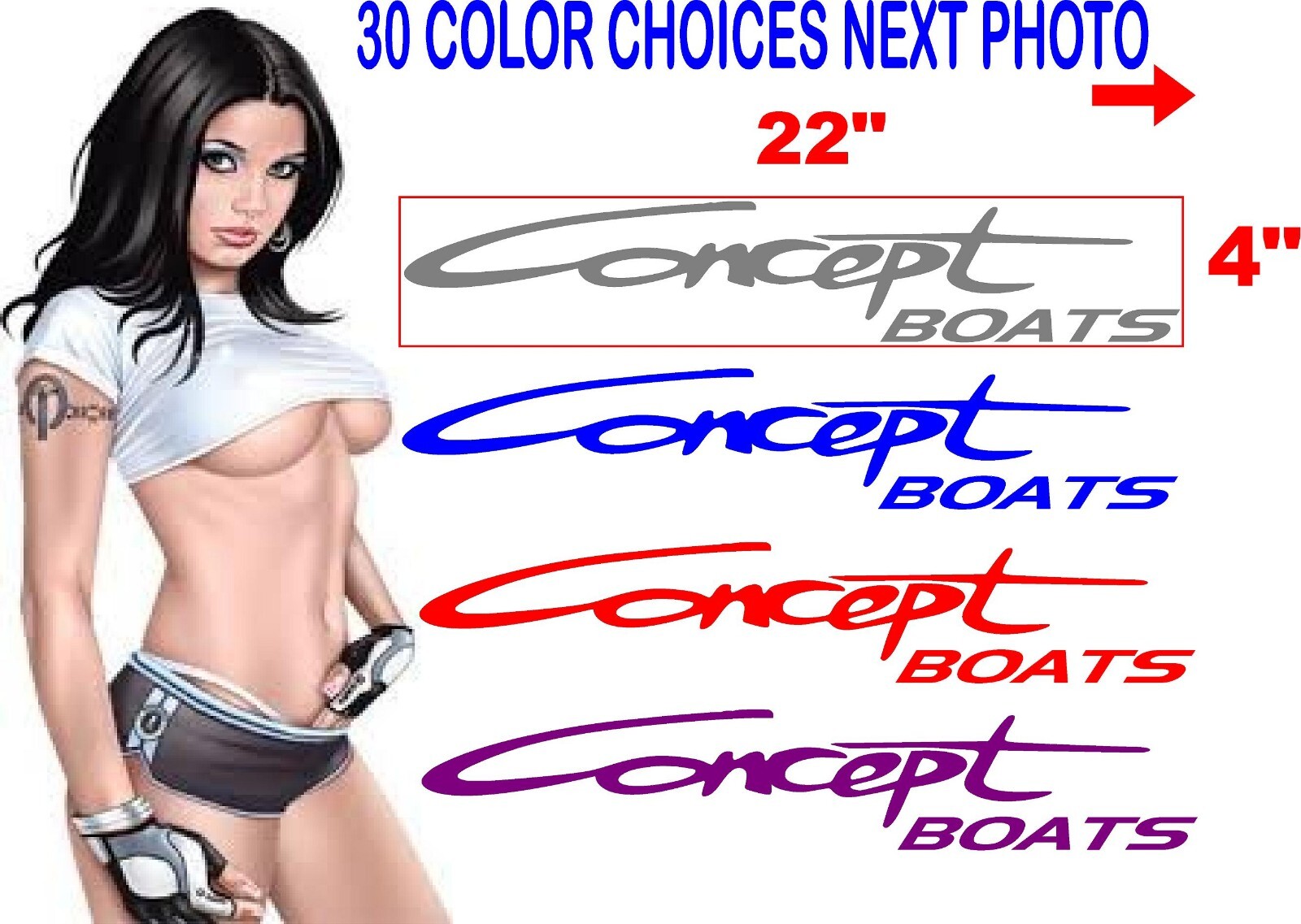 FITS CONCEPT BOATS WINDOW DECAL 30 COLOR OPTIONS message me for other options