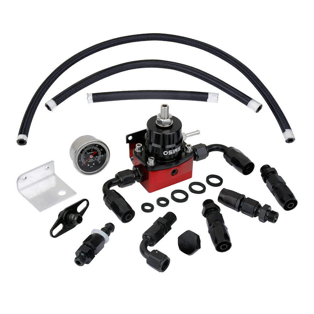 OSIAS Black&Red Adjustable Fuel Pressure Regulator Kit  AN 6 Fitting End 160Psi