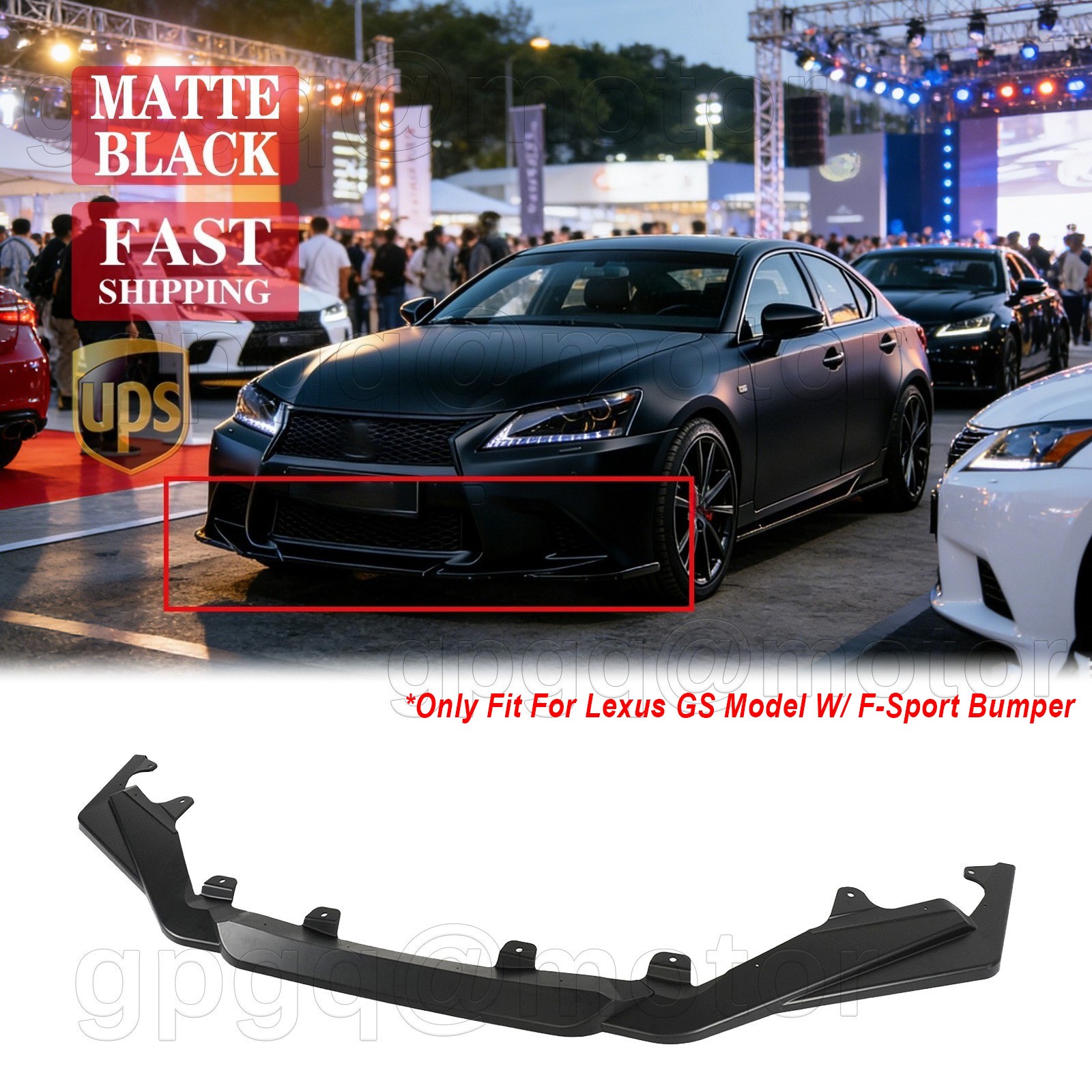 For Lexus GS350 GS450h F-Sport 2013-2015 Matte Black Front Bumper Lip Splitter