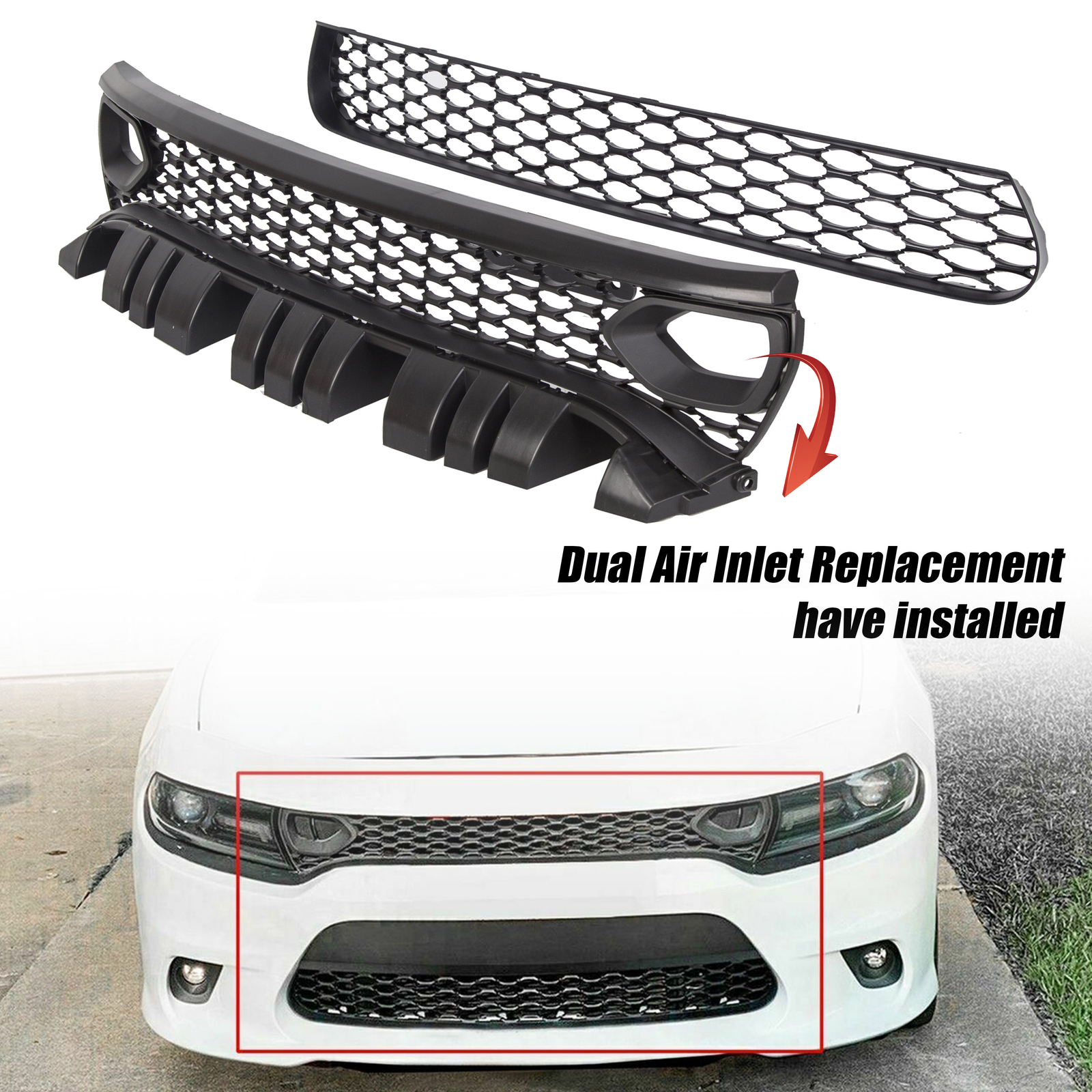 For 2015-23 DODGE CHARGER RT SCAT PACK SRT STYLE Front Upper + Lower Grille Kit
