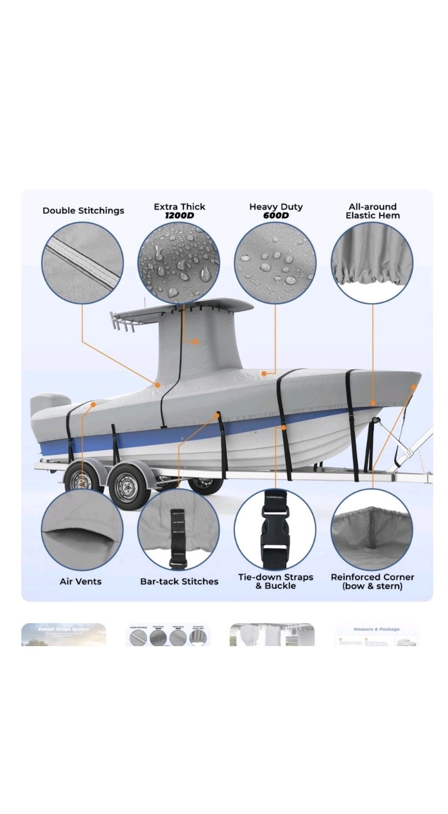 RvMasking 1200D T-Top Boat Cover 100% Waterproof, 20’-22’ Gray NEW RvMasking 1200D T-Top Boat Cover 100% Waterproof, 20’-22’ Gray NEW