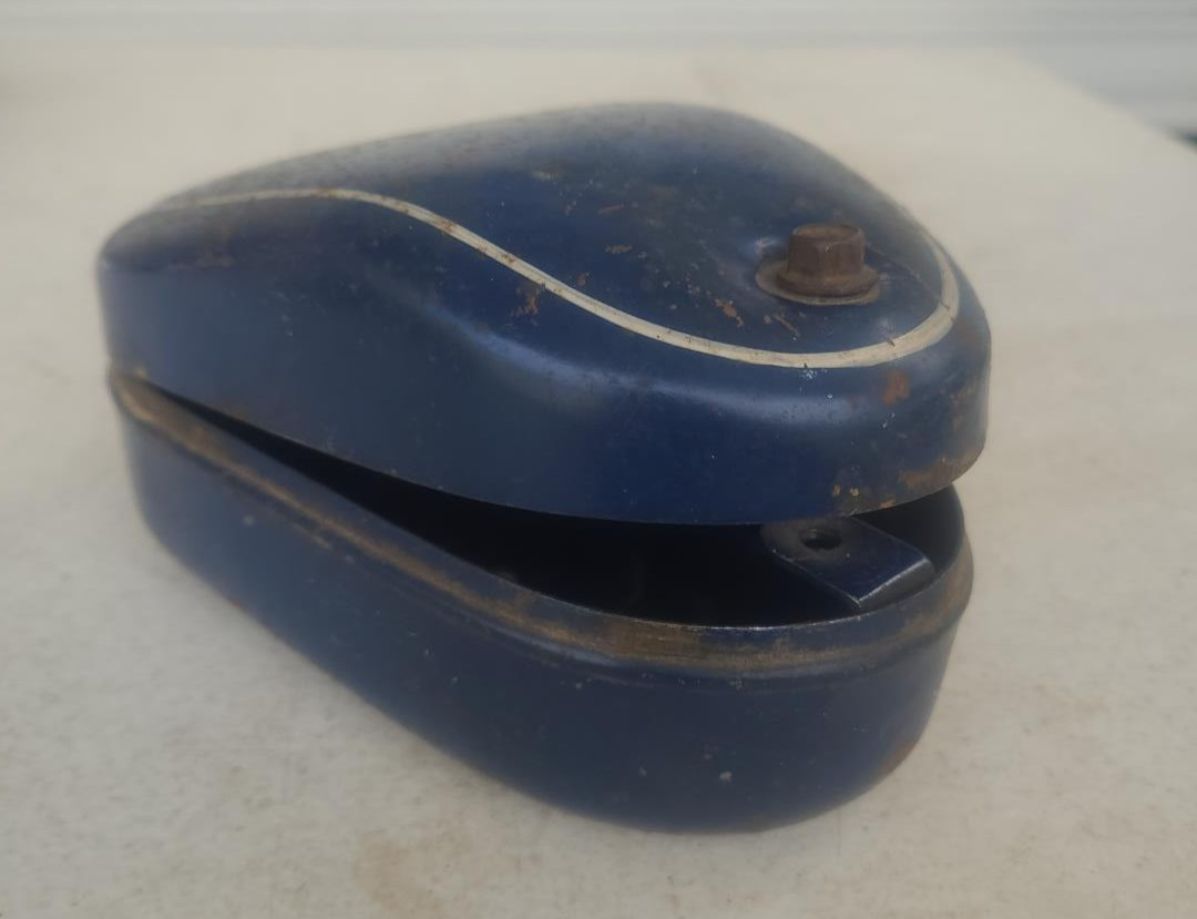 Vintage Prewar Motorcycle Teardrop Tool Box Blue Pinstripe Pressed Steel