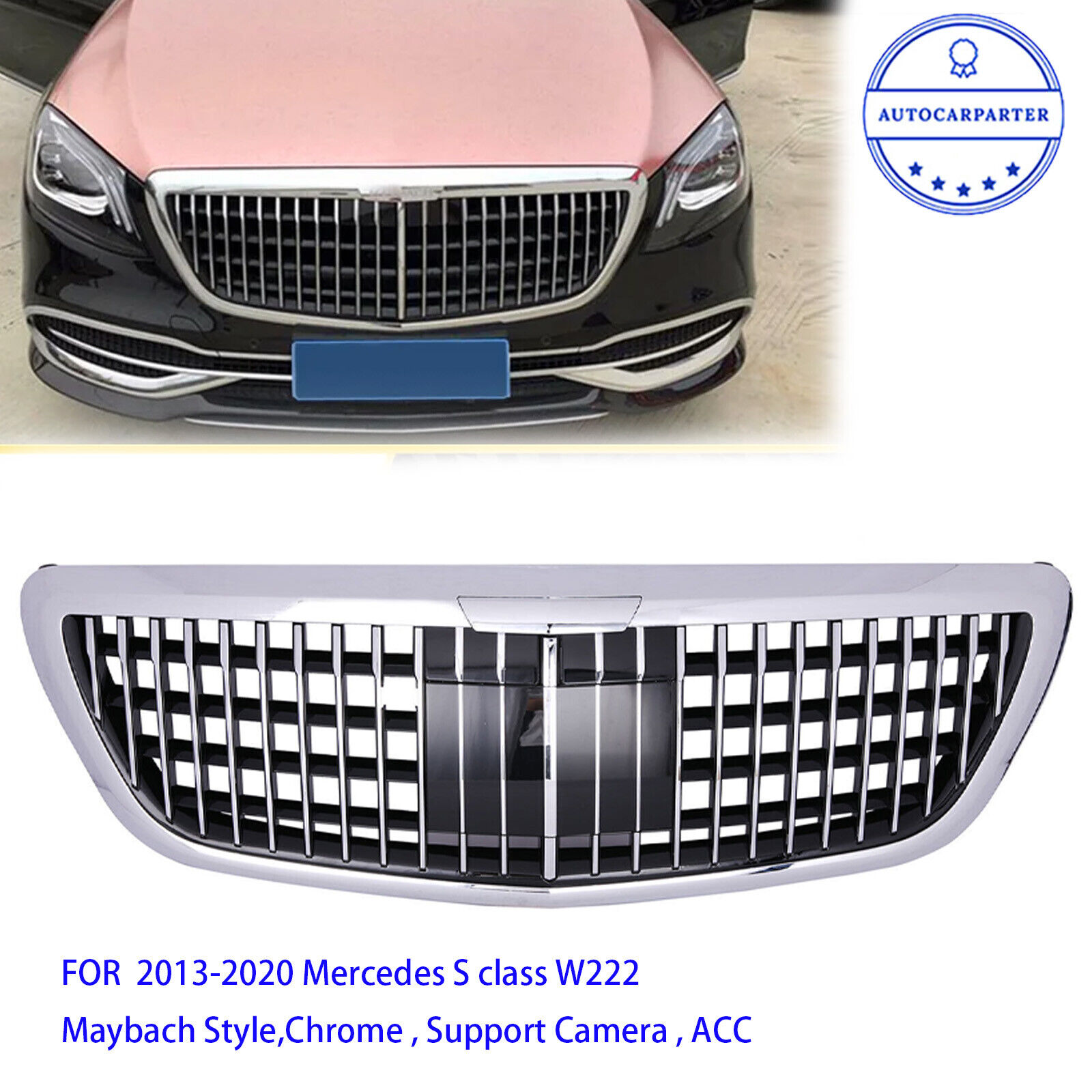 Chrome Front Grille Maybach Style Fit Mercedes S class W222 2013-2020 S400 S550