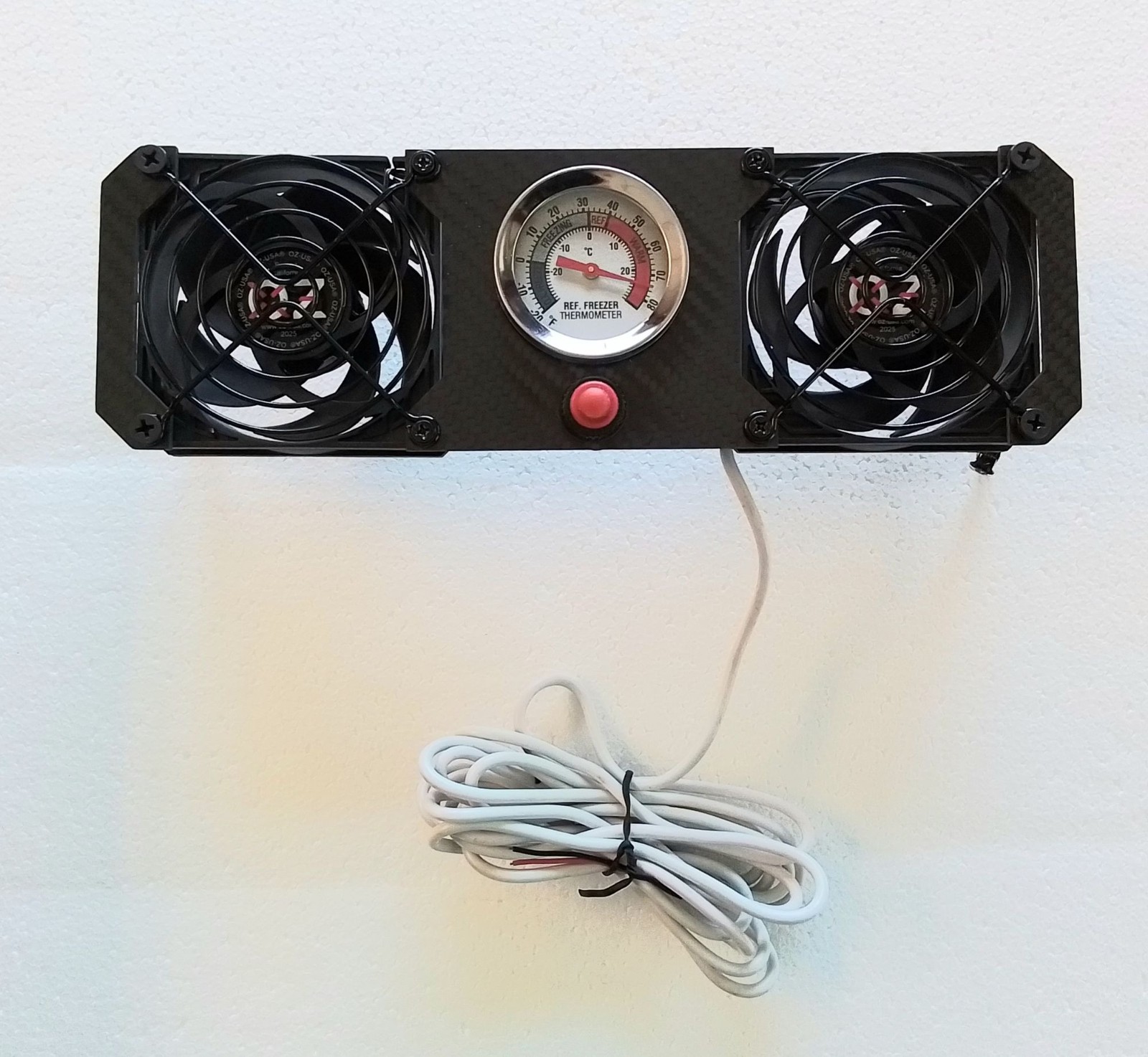 OZ-USA® Dual RV Fridge Evaporator Fin Cooling Fan Thermometer Whisper Quiet 12v 