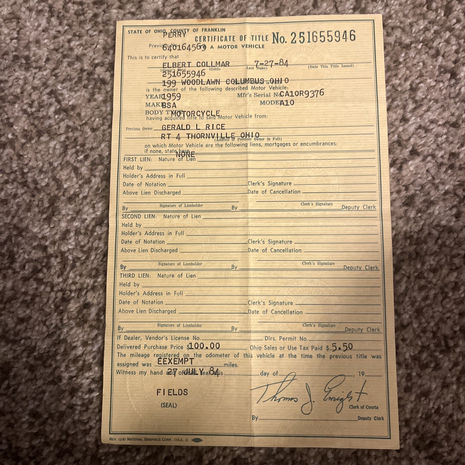 1959 BSA Pre Unit Historical Document