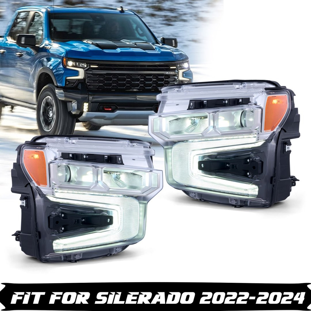 Pair For 2022-24 Chevy Silverado 1500  FULL LED Projector Headlights Front Lamps