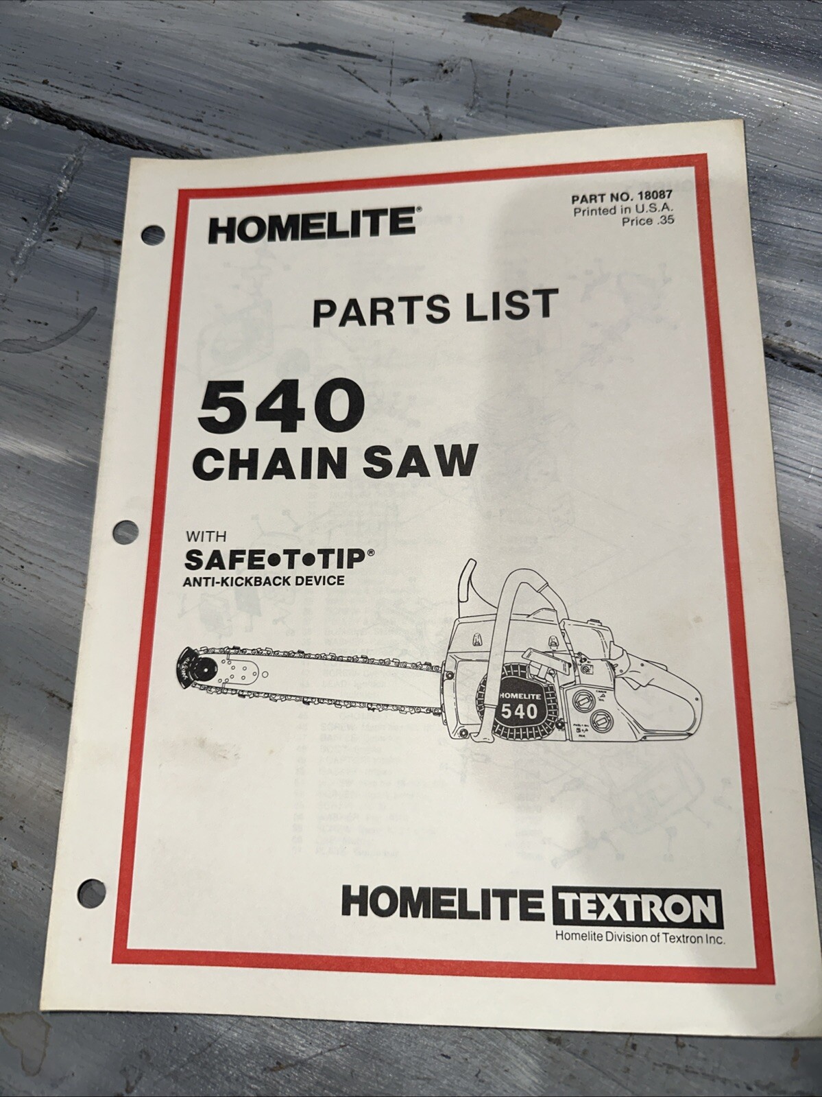 HOMELITE 540 Chainsaw ILLUSTRATED PARTS LIST Original Copy HOMELITE 540 Chainsaw ILLUSTRATED PARTS LIST Original Copy