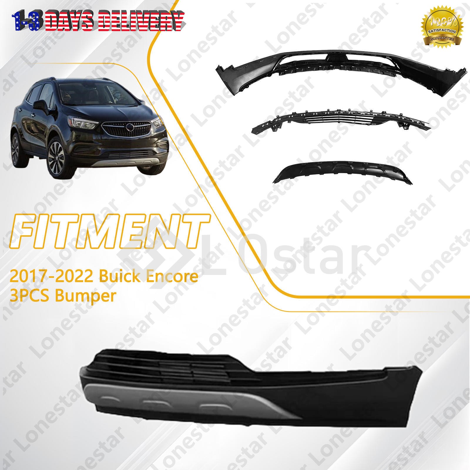 New 3 PCS Front Lower Bumper Set Fits 2017-2022 Buick Encore 4-Door