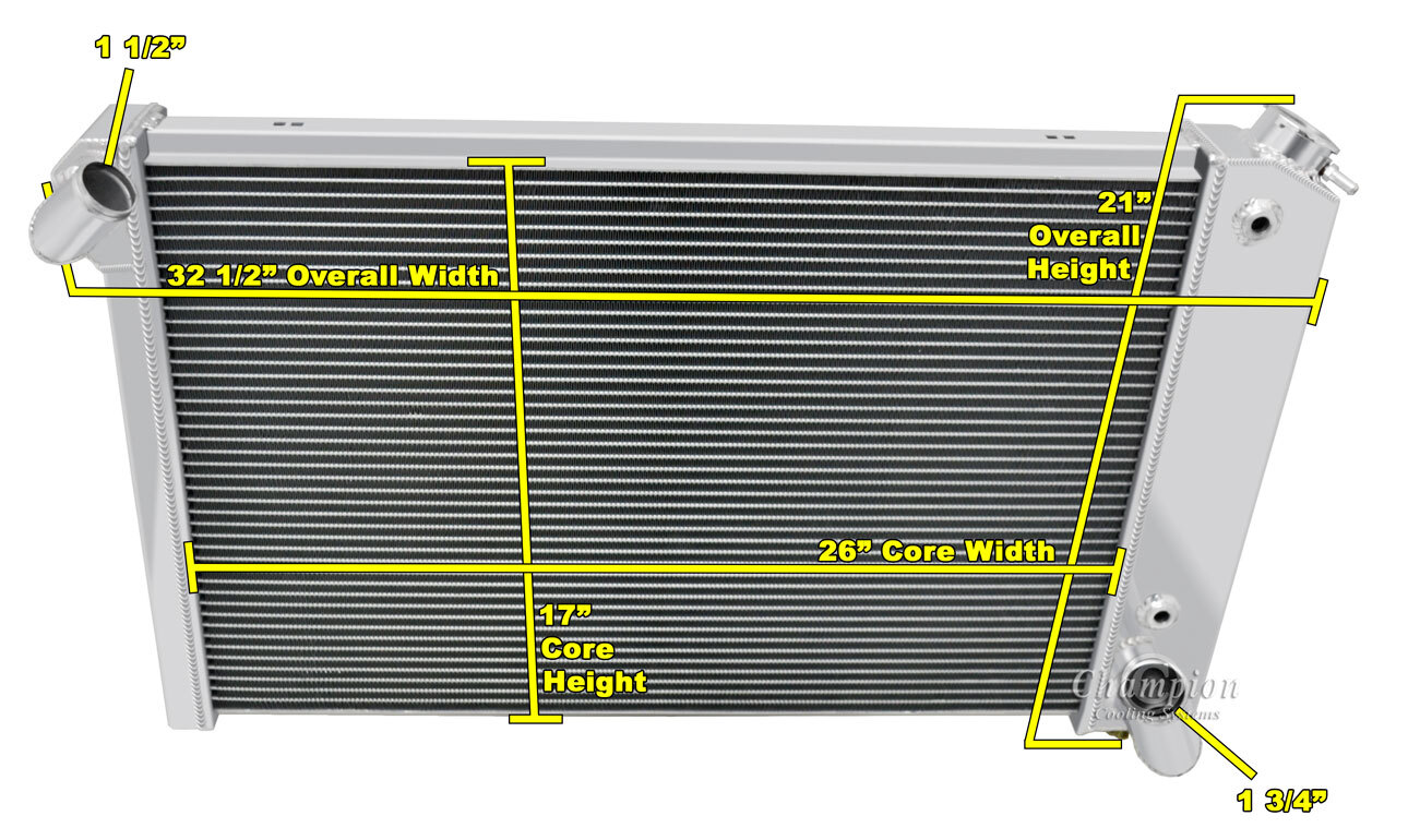 1969 70 71 72 Chevrolet Corvette Sm Block Champion 3 Row DR Alum Radiator