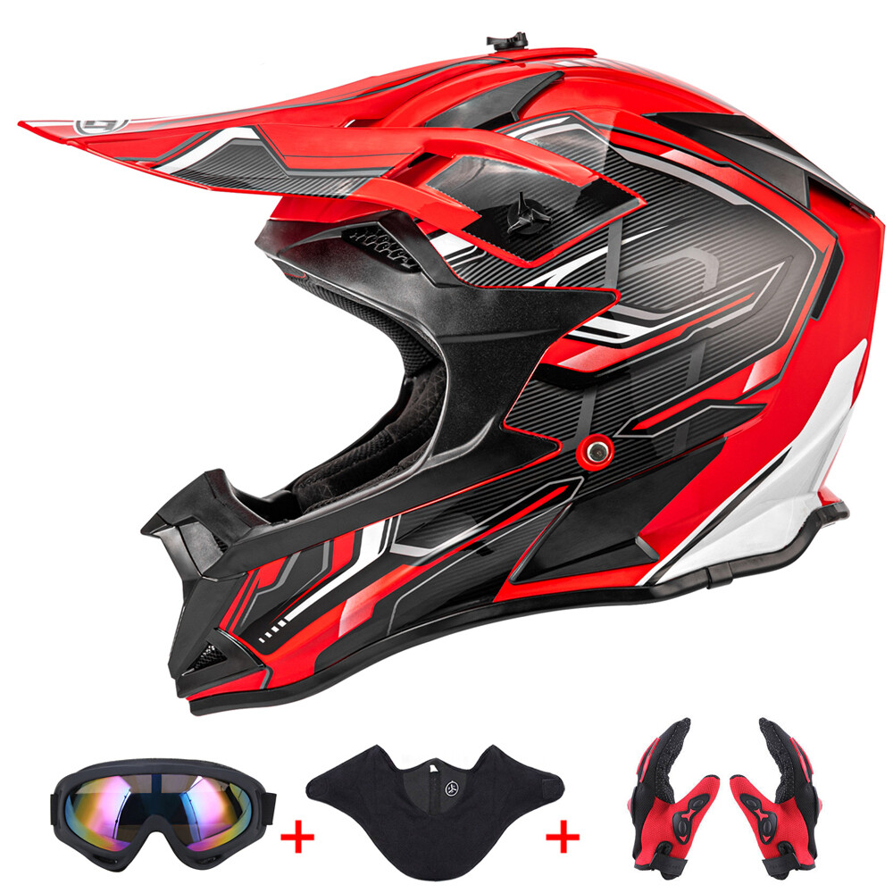 DOT Adult Motocross ATV Dirt Bike MX Off-Road Helmet + Goggles + Gloves S/M/L/XL