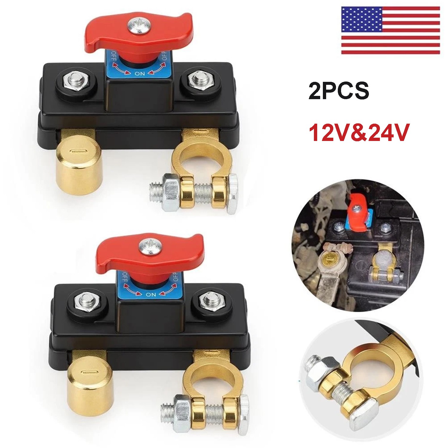 2Pcs Battery Kill Cut Off Switch, 12V 24V Isolator for Car RV Boat Truck ATV