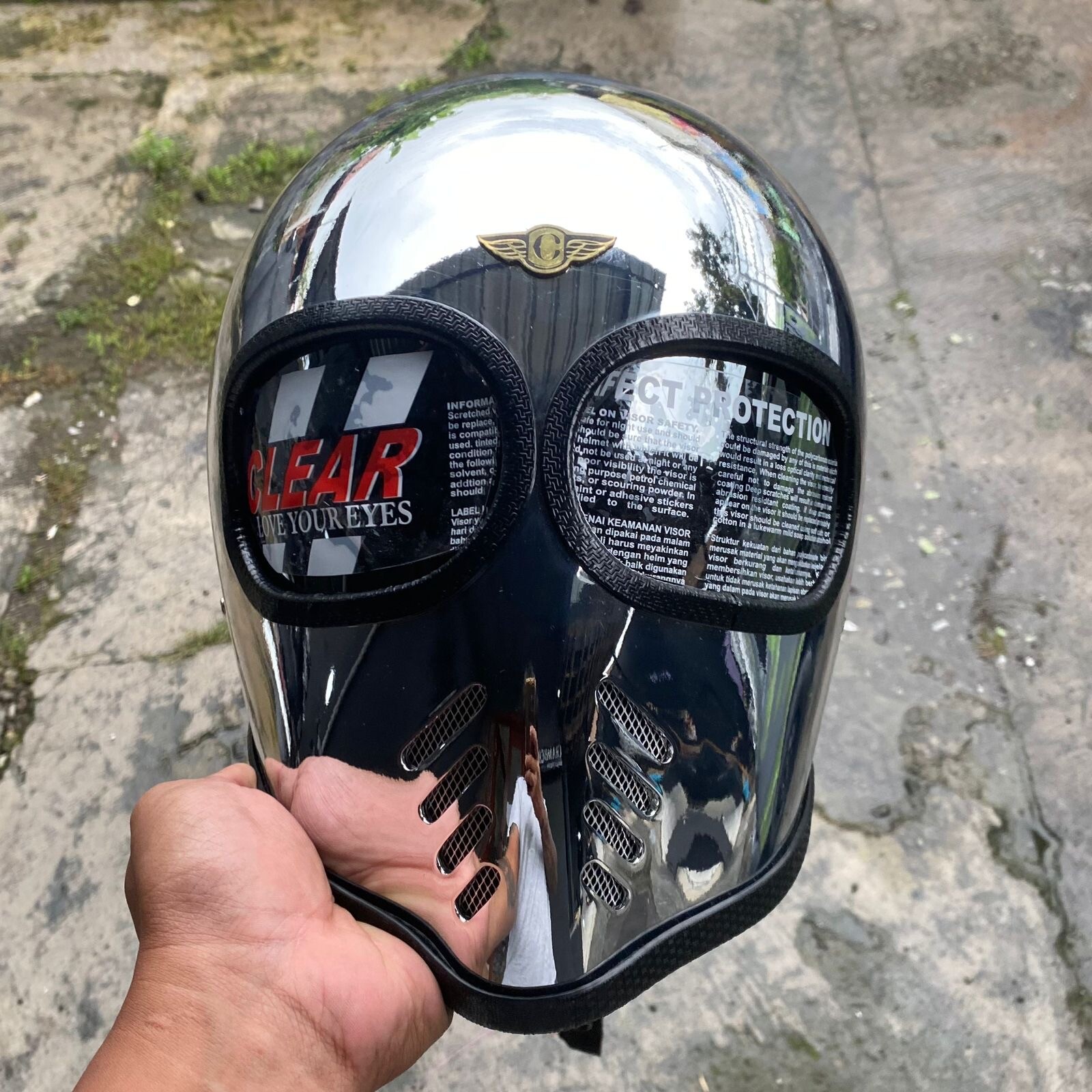 NEW BEST SELLER CUSTOM HELMET XF-GP CHROME CAFERACER BOBBER CHOPPER MOTORCYCLE