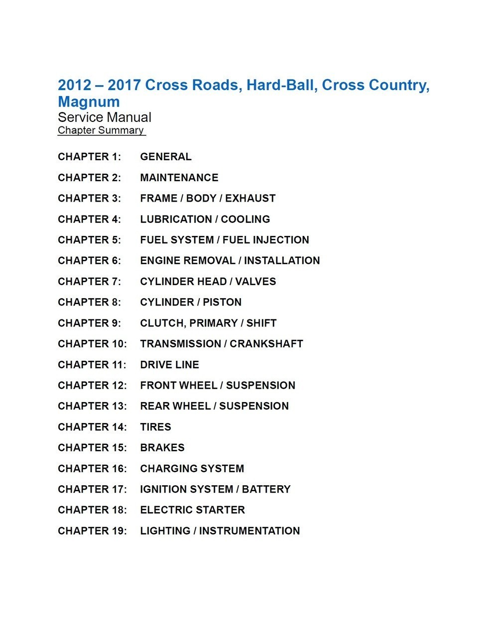 Victory 2012-2017 Cross Country Motorcycle Complete Service Manual