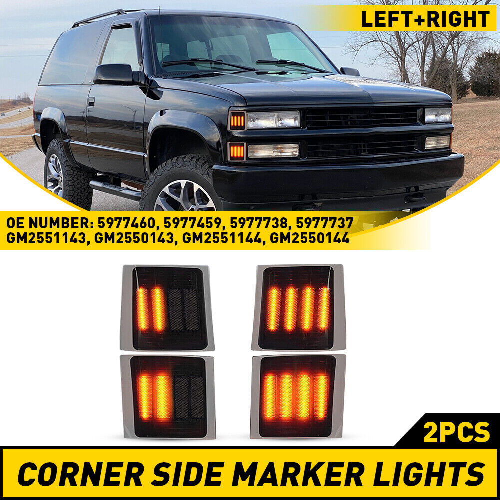 4PC Full LED Smoked Corner Side Marker Lights For 94-99 Chevy C/K 1500 2500 3500