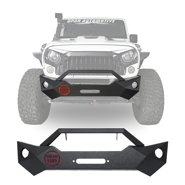 Stubby Steel Front Bumper w/ Winch Plate Bull Bar for 2007-2018 Jeep Wrangler JK