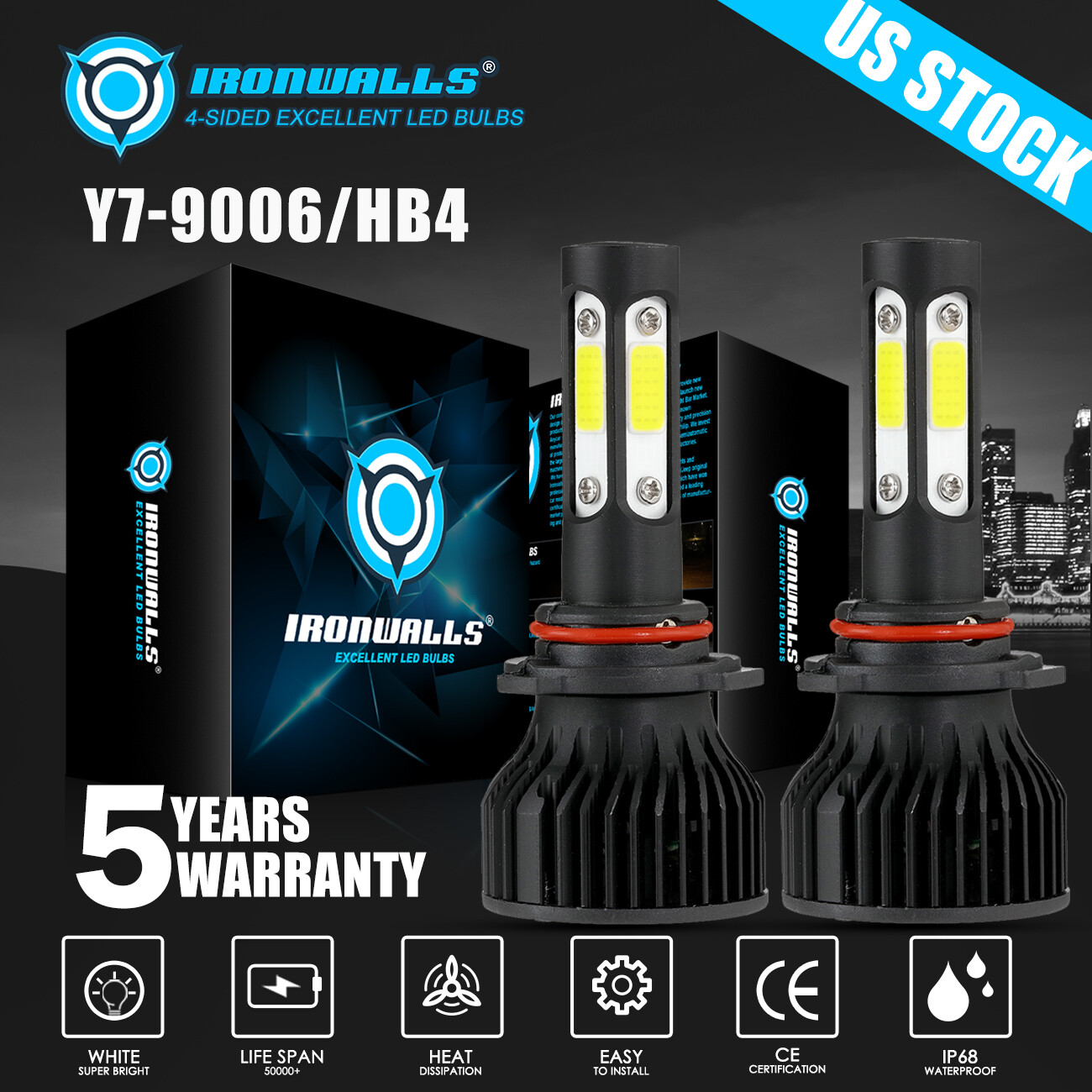 4-Sides 9006 HB4 LED Headlight Bulbs Kit White Low Beam Super Bright 1500000LM
