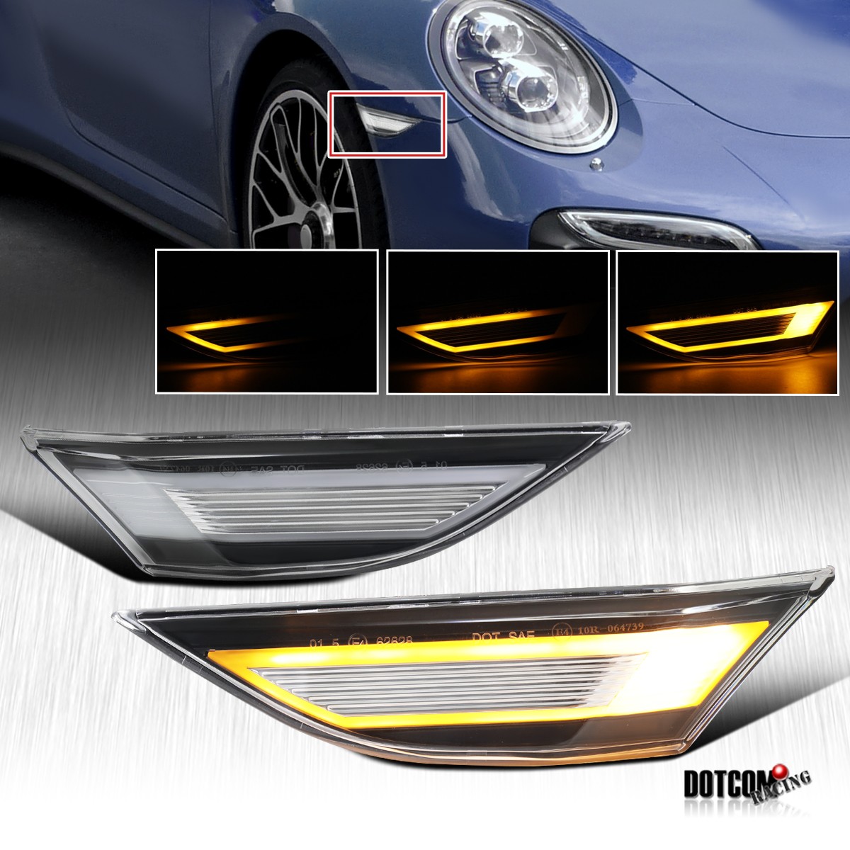 Fit 12-16 Porsche 911 Carrera 17-18 Cayman 718 Sequential LED Signal Side Marker