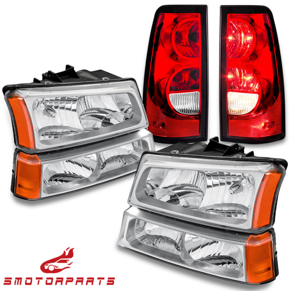 For 2003-2006 Chevy Silverado Chrome Housing Headlights & Red Tail Lights